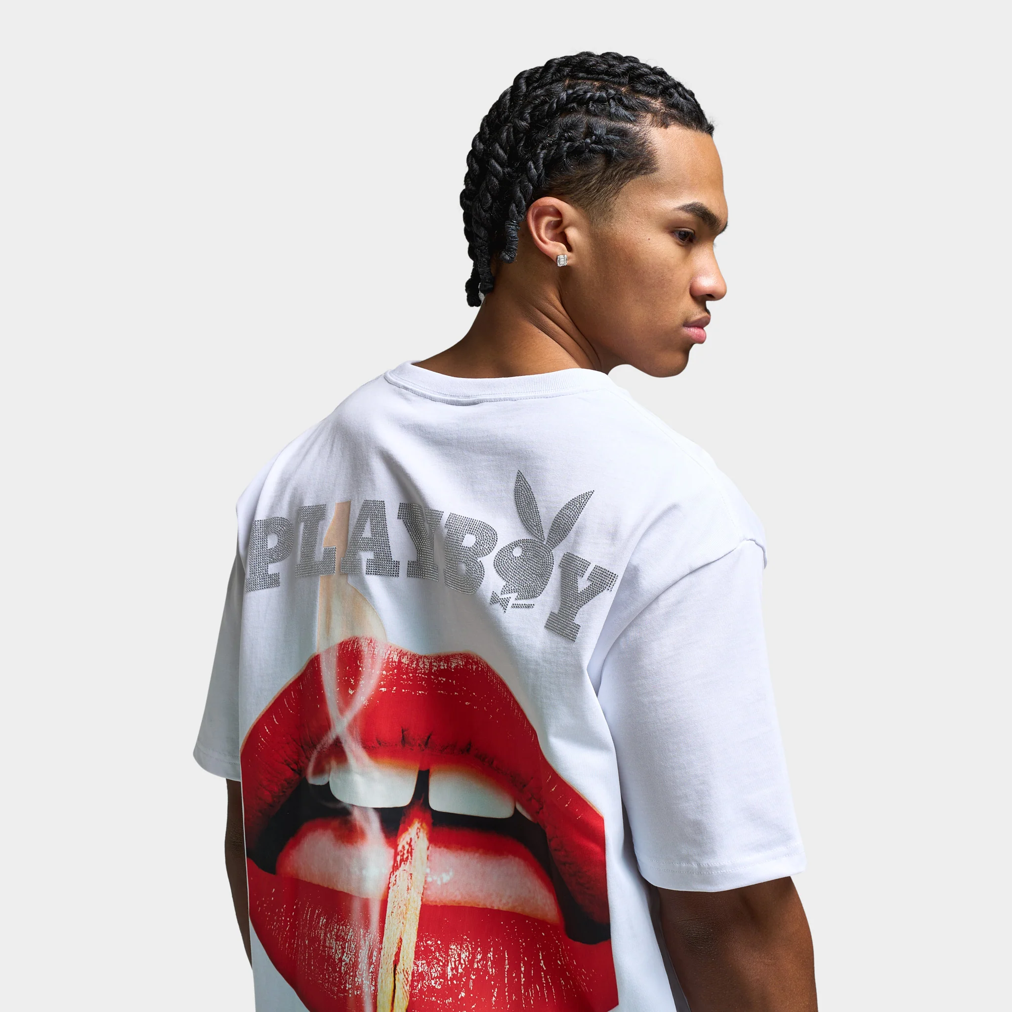 Playboy Women's Lips Diamonte Graphic T-Shirt / White - Image 11