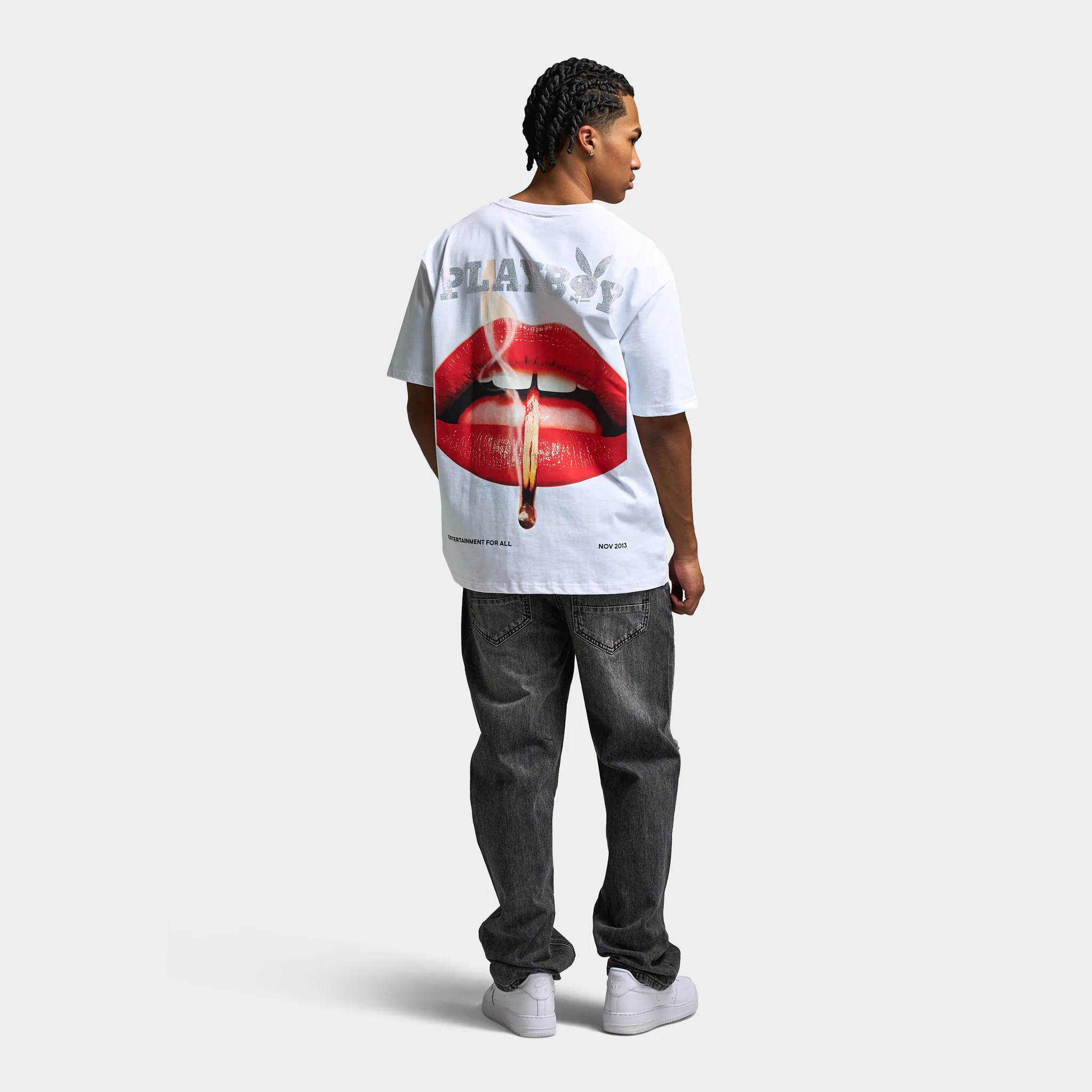 Playboy Women's Lips Diamonte Graphic T-Shirt / White - Image 13