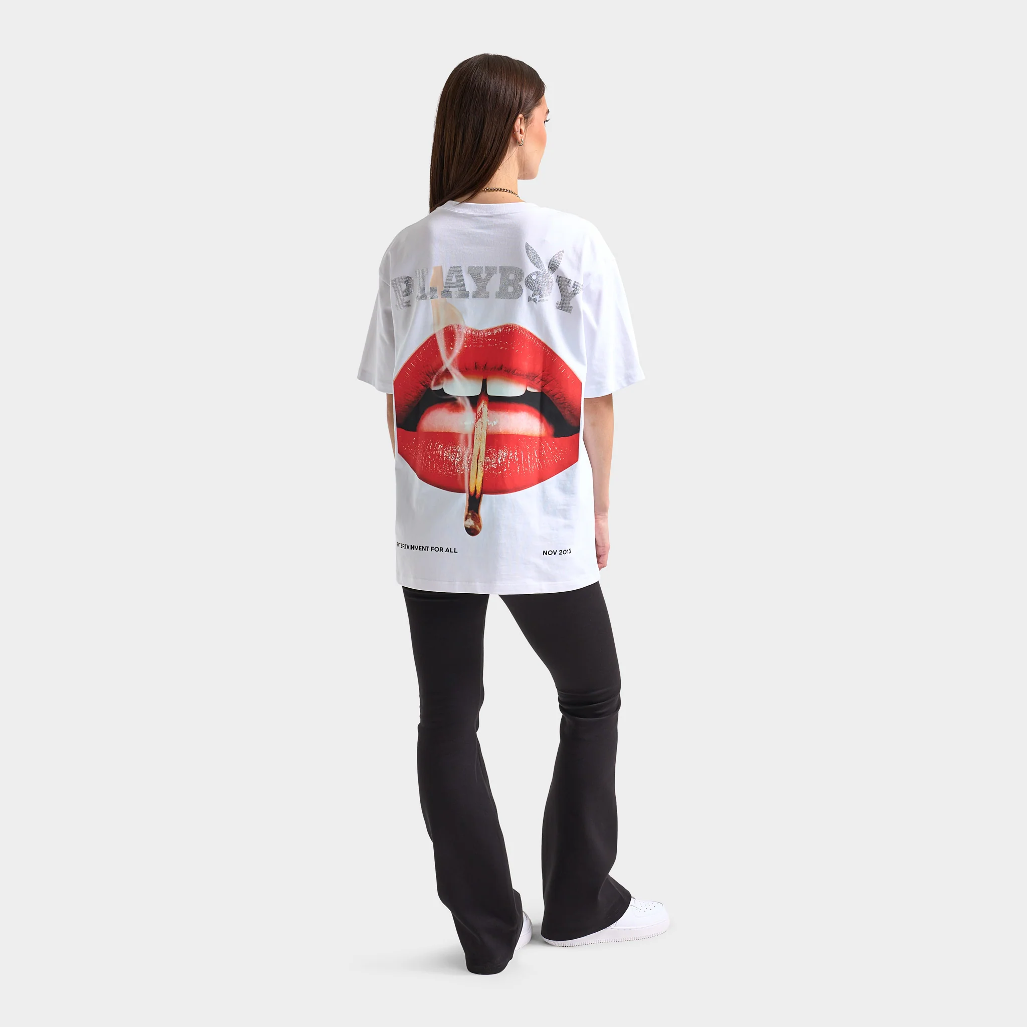 Playboy Women's Lips Diamonte Graphic T-Shirt / White - Image 7