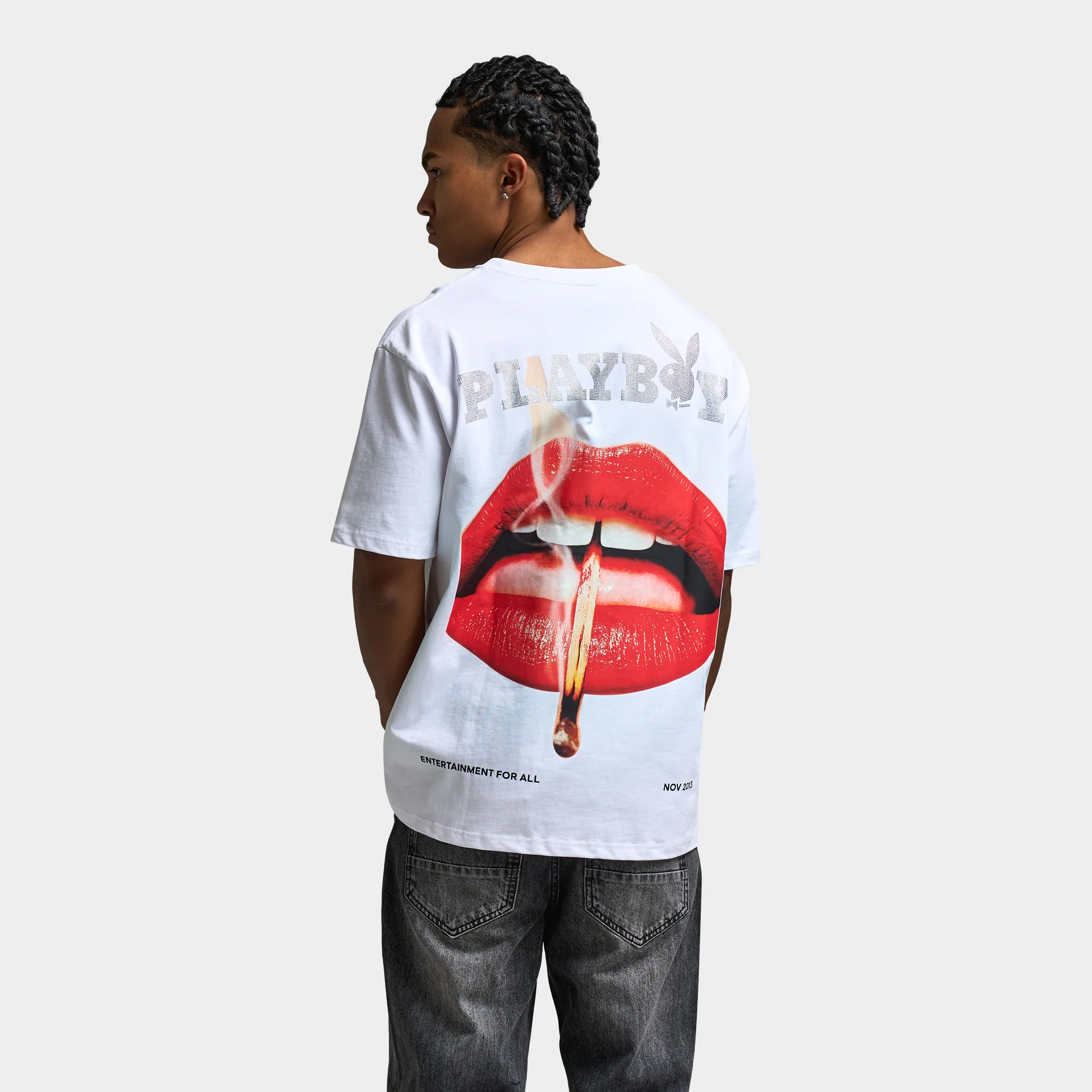 Playboy Women's Lips Diamonte Graphic T-Shirt / White - Image 9