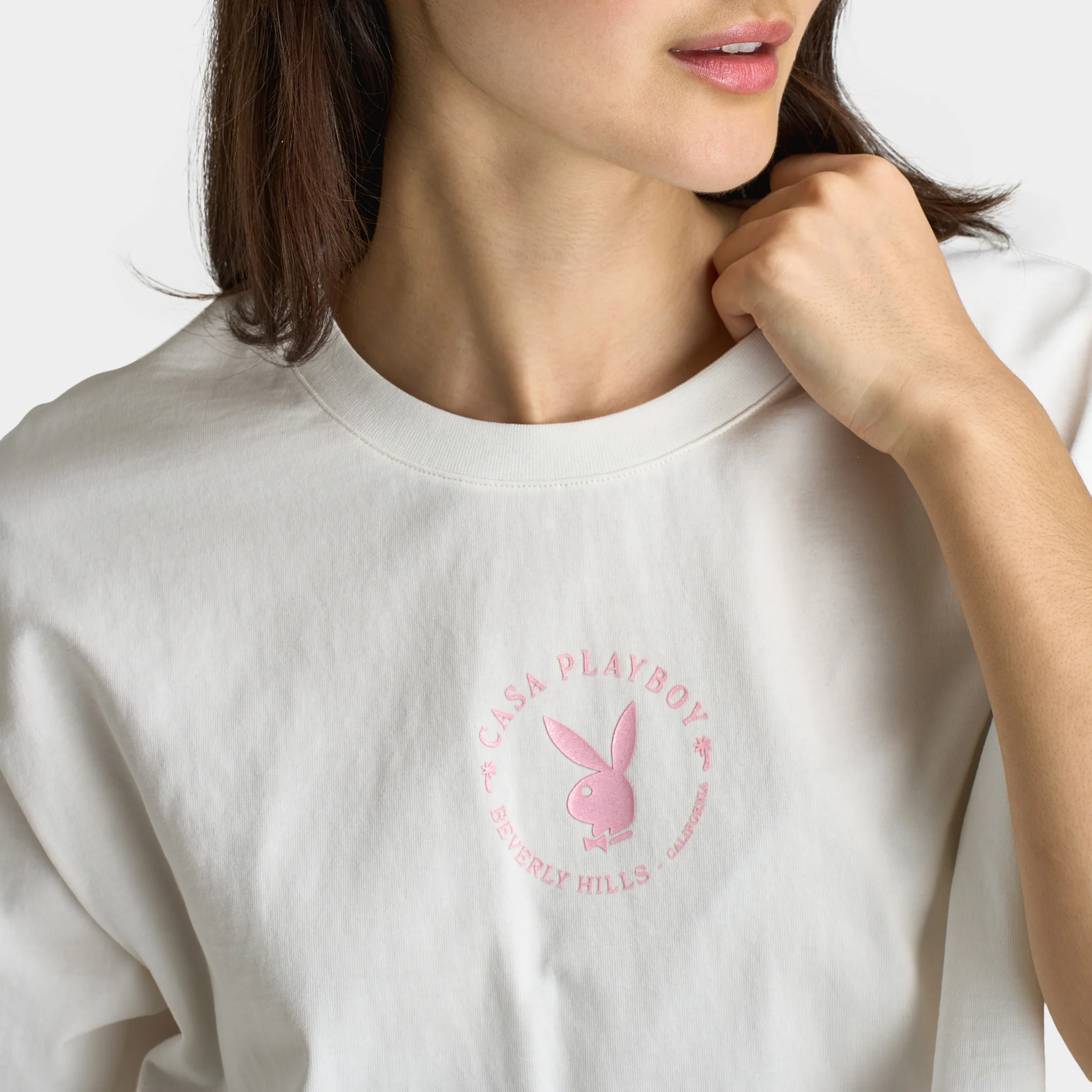 Playboy Women's California Club Tee Off White / Pinkesque - Image 4