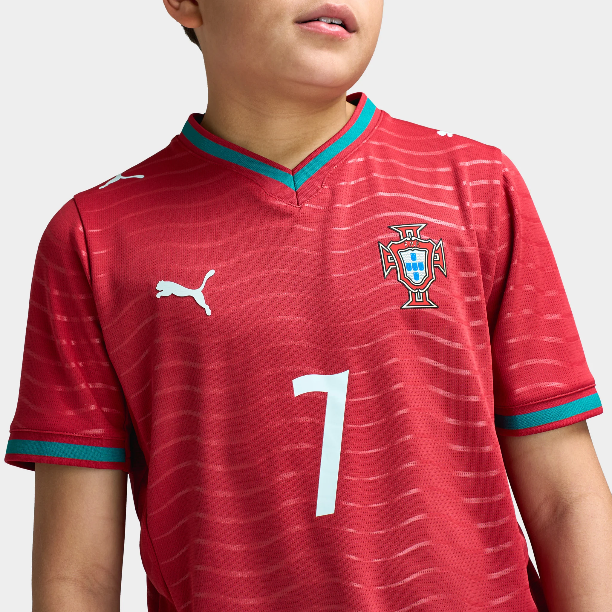 PUMA Portugal Juniors' FPF Home Jersey Replica Club Red / Green Lagoon - Image 2