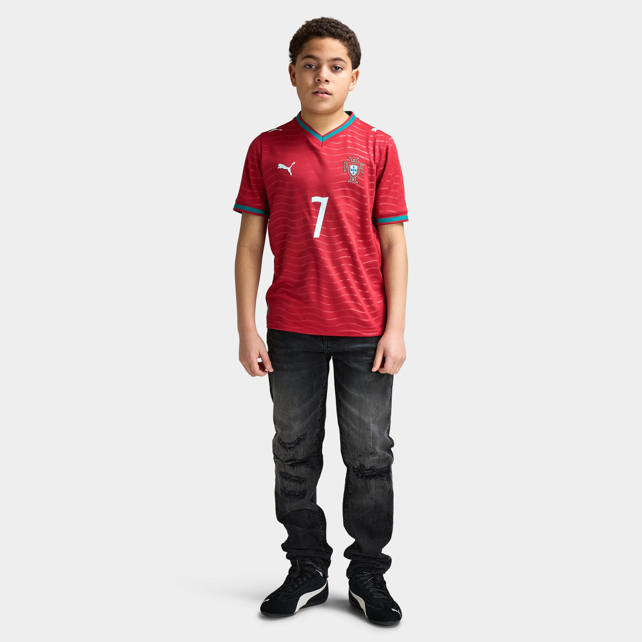 PUMA Portugal Juniors' FPF Home Jersey Replica Club Red / Green Lagoon - Image 5