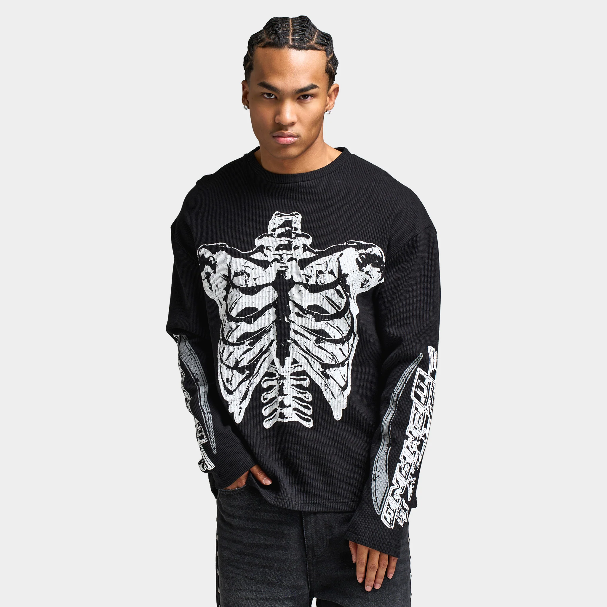 Supply & Demand Bonez Graphic Waffle T-Shirt / Black - Image 5