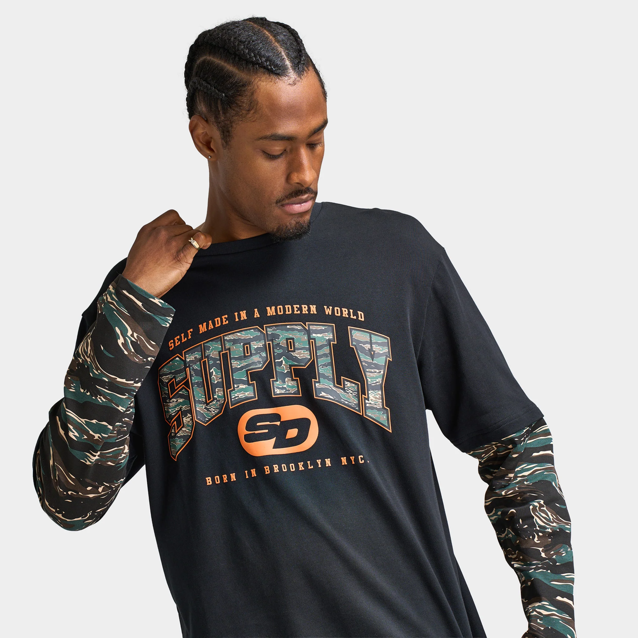 Supply & Demand Brickshaw Long Sleeve Black / Woodland Camo - Image 3