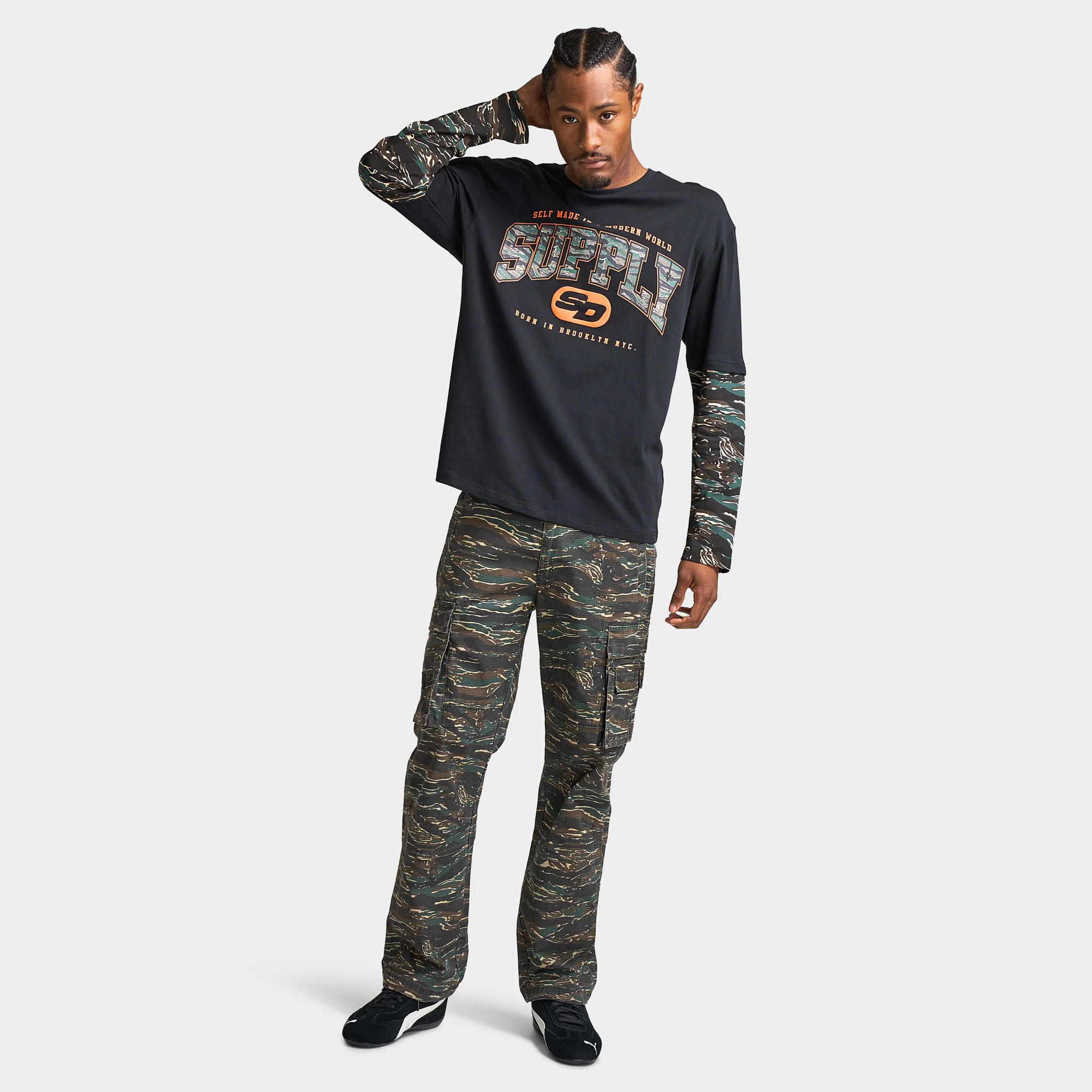 Supply & Demand Brickshaw Long Sleeve Black / Woodland Camo - Image 6