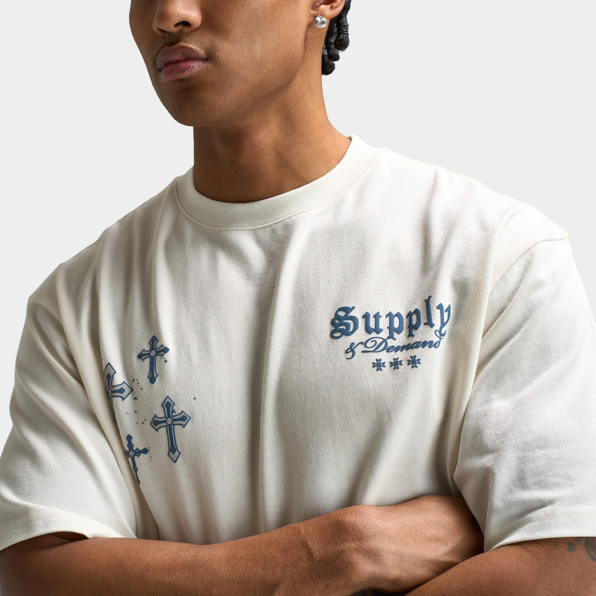 Supply & Demand Crosses Graphic T-Shirt / Vaporous Gray - Image 3