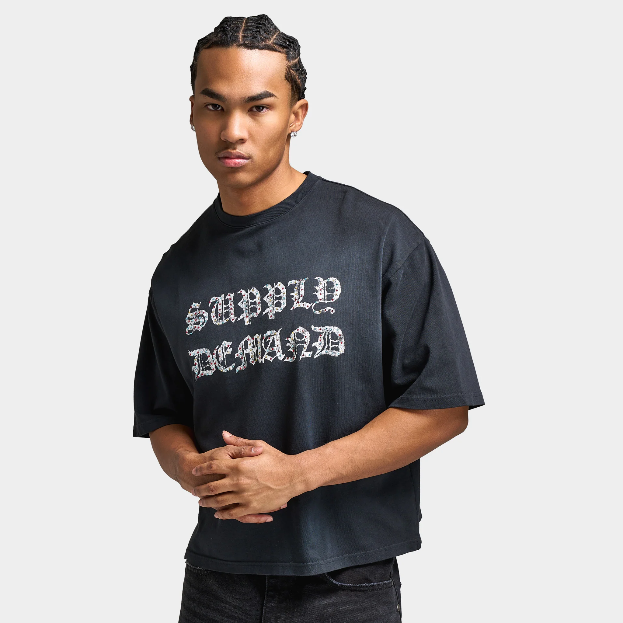 Supply & Demand Glitter Graphic T-Shirt / Black - Image 3