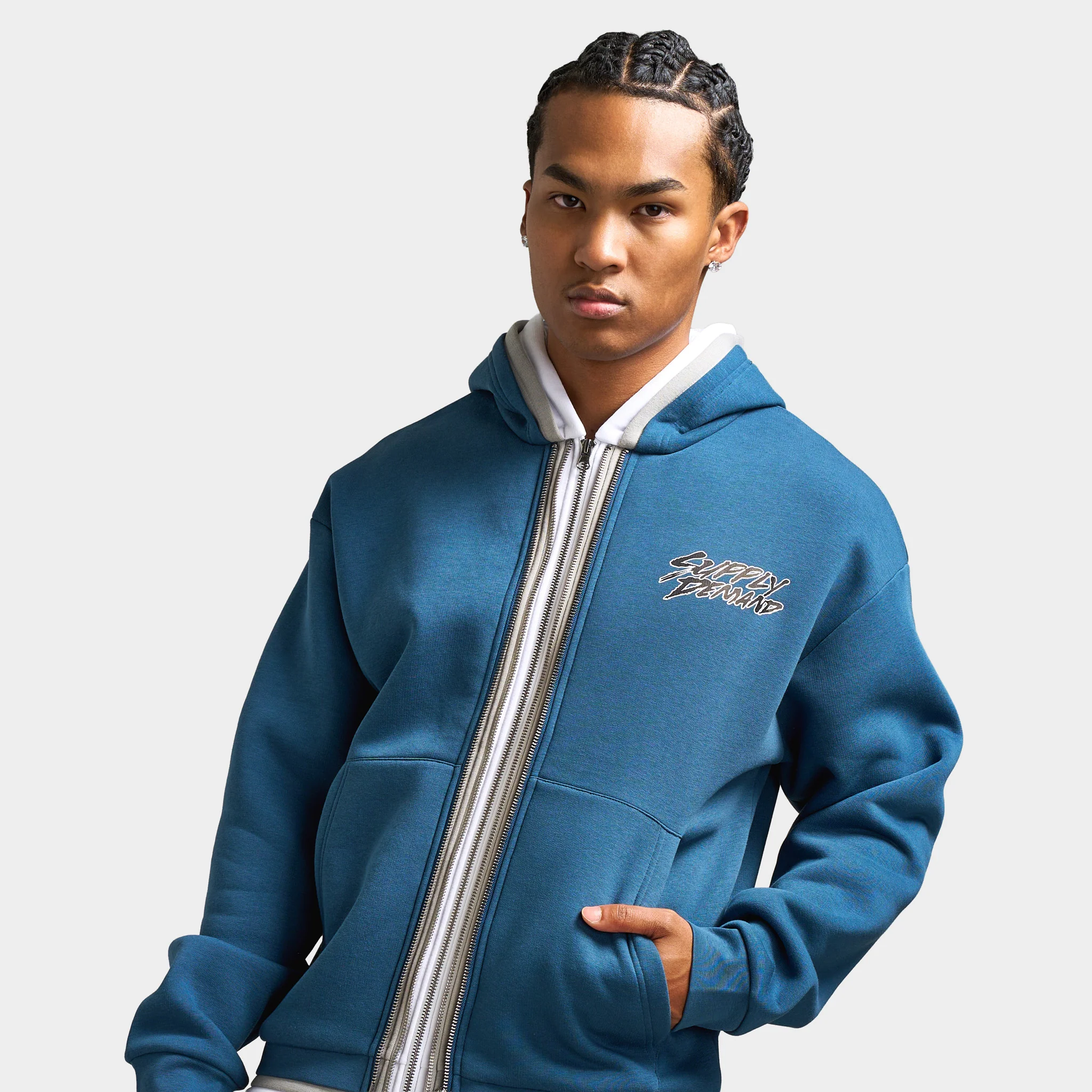 Supply & Demand Tripple Zip-Up Hoodie / Dark Denim - Image 3