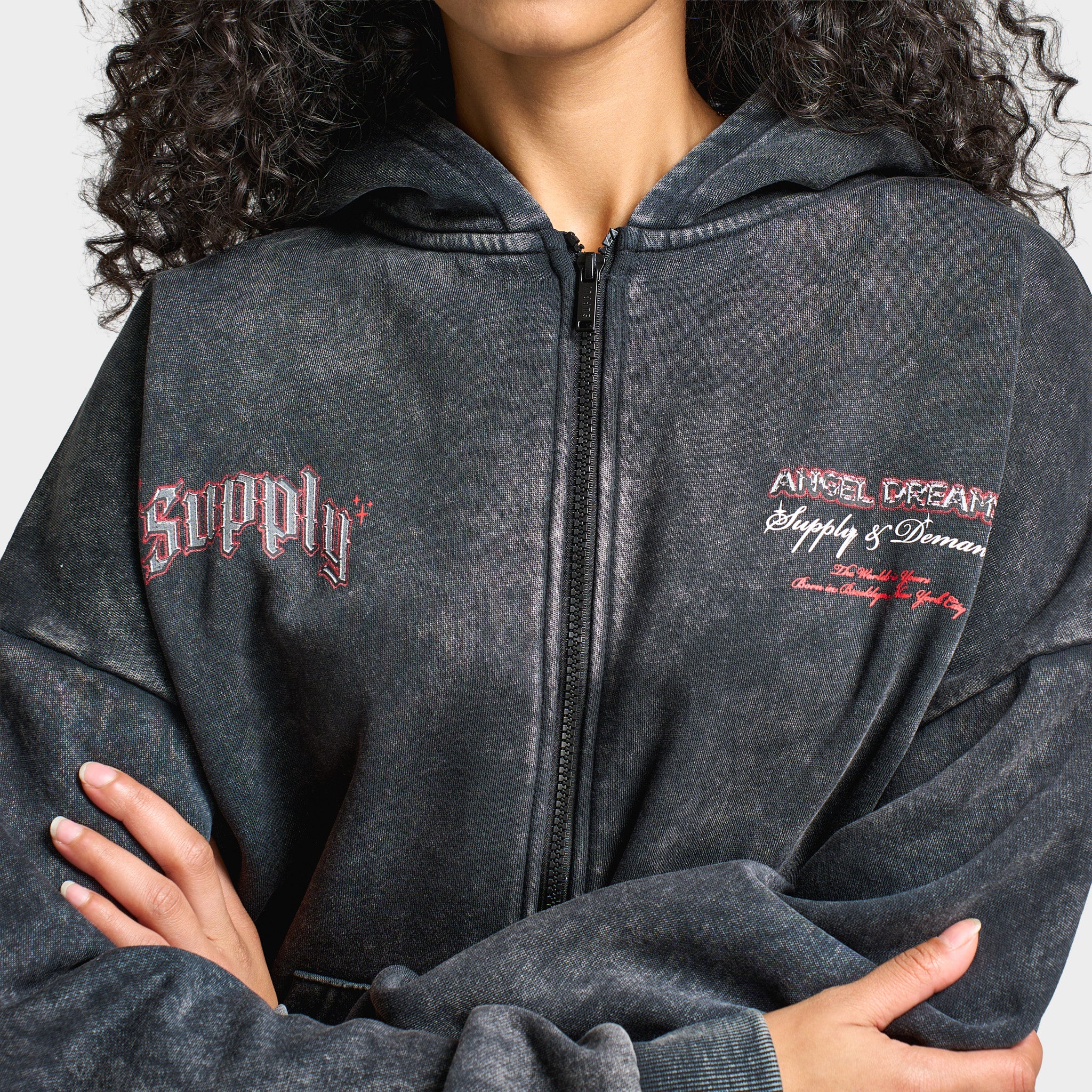 Supply & Demand Women's Angel Dream Fullzip Hoodie / Washed Black - Image 3