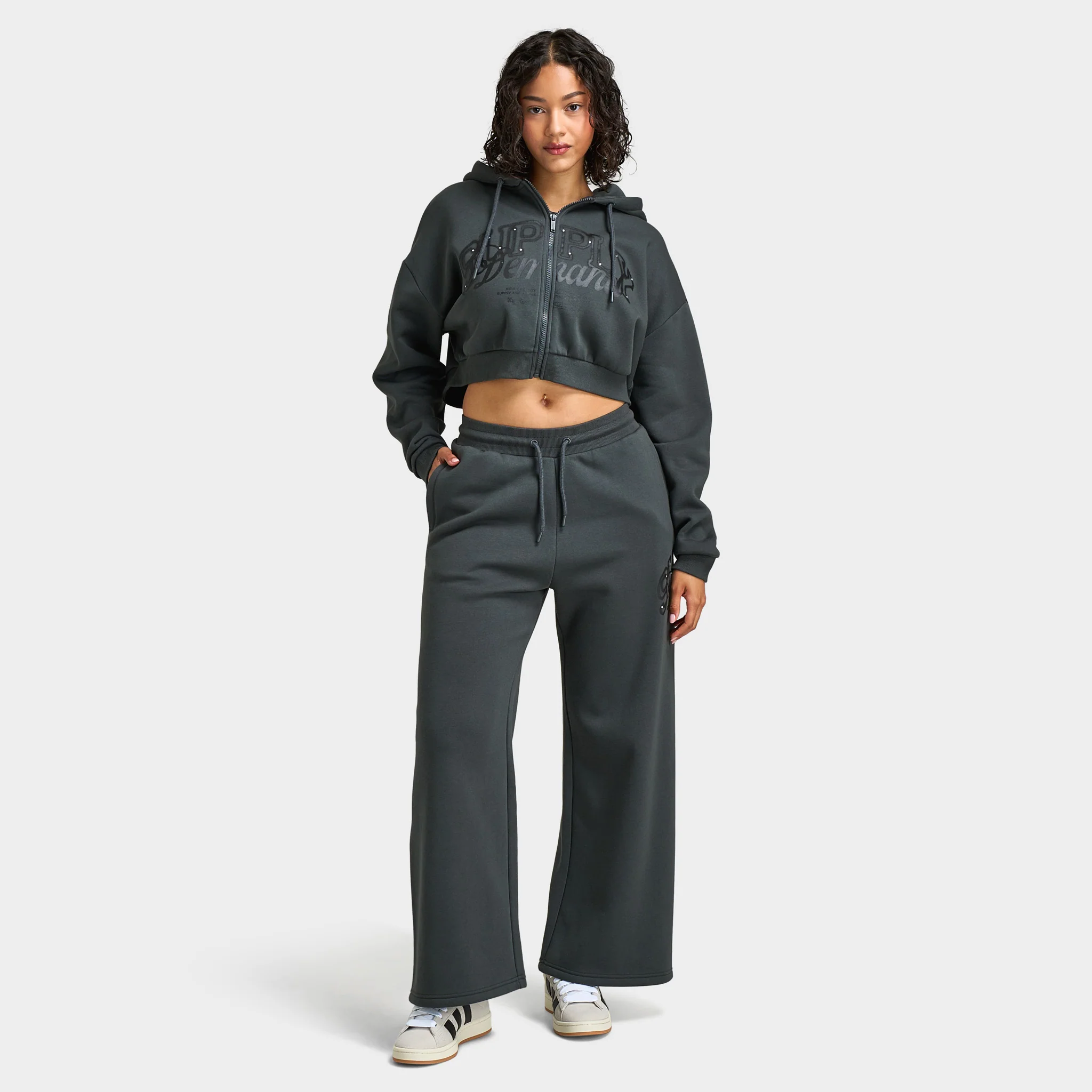 Supply & Demand Women's Spray Boxy Hoodie / Dark Grey With Diamantes - Image 6