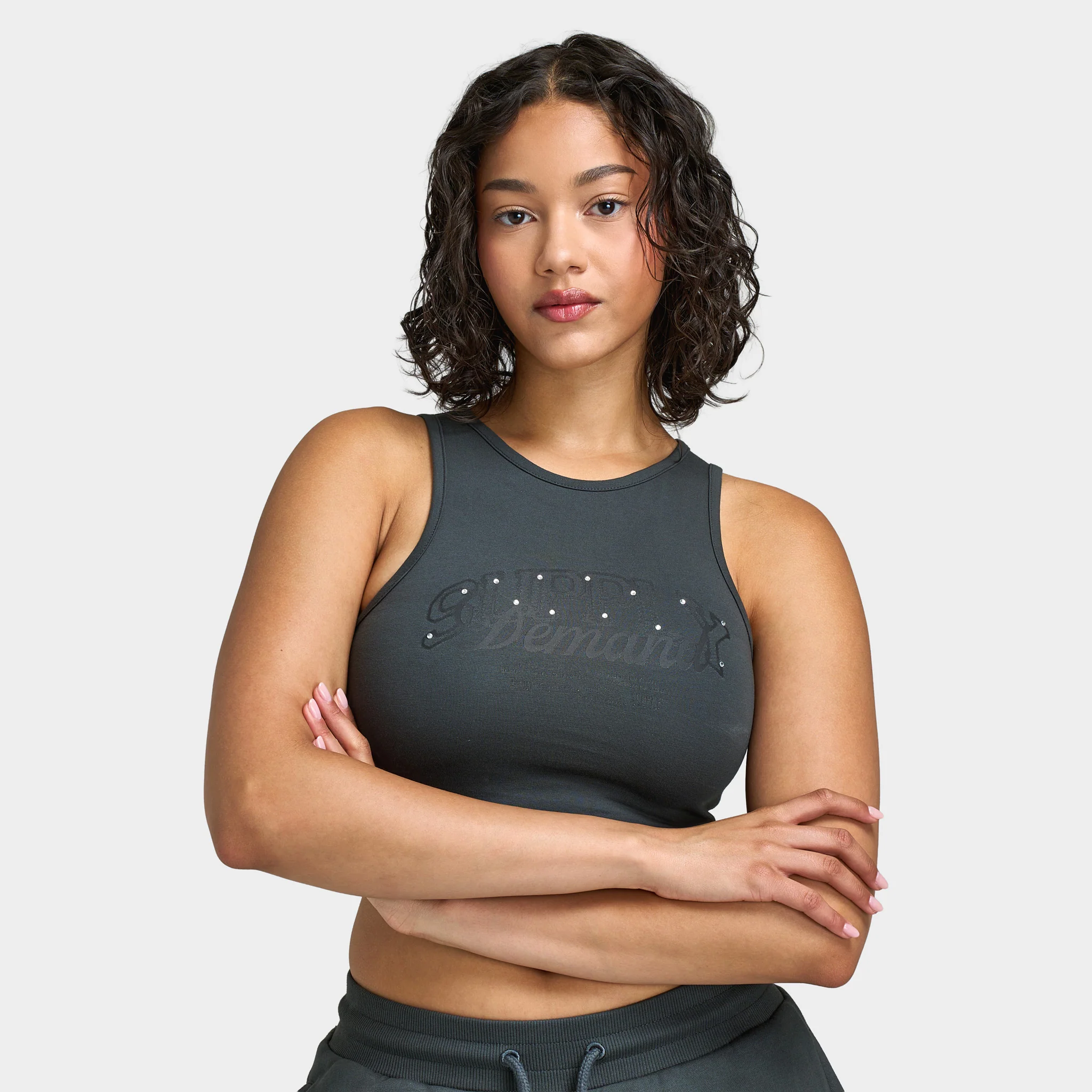 Supply & Demand Women's Spray Tank / Dark Grey With Diamantes - Image 3