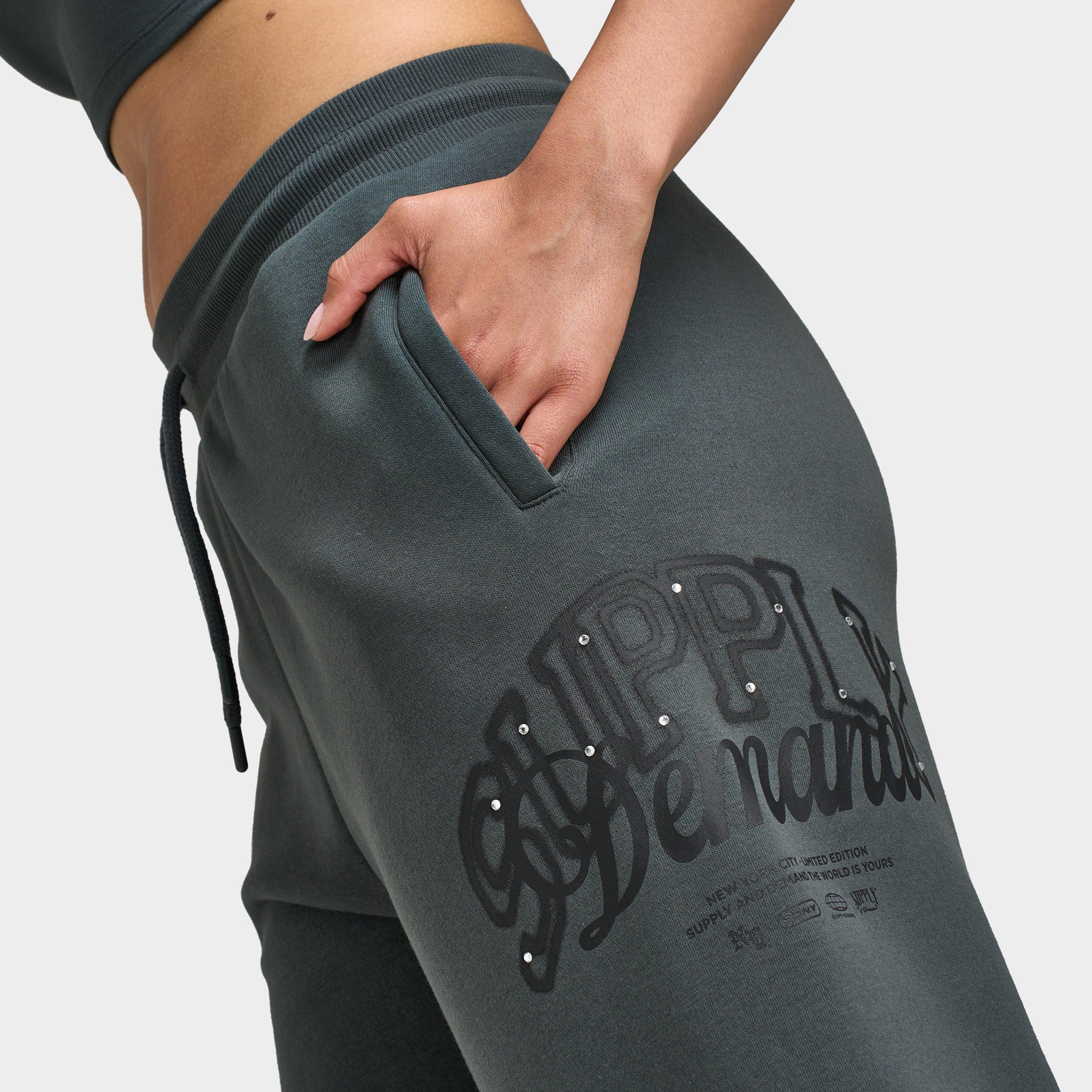 Supply & Demand Women's Spray Wide Leg Joggers / Dark Grey With Diamantes - Image 5