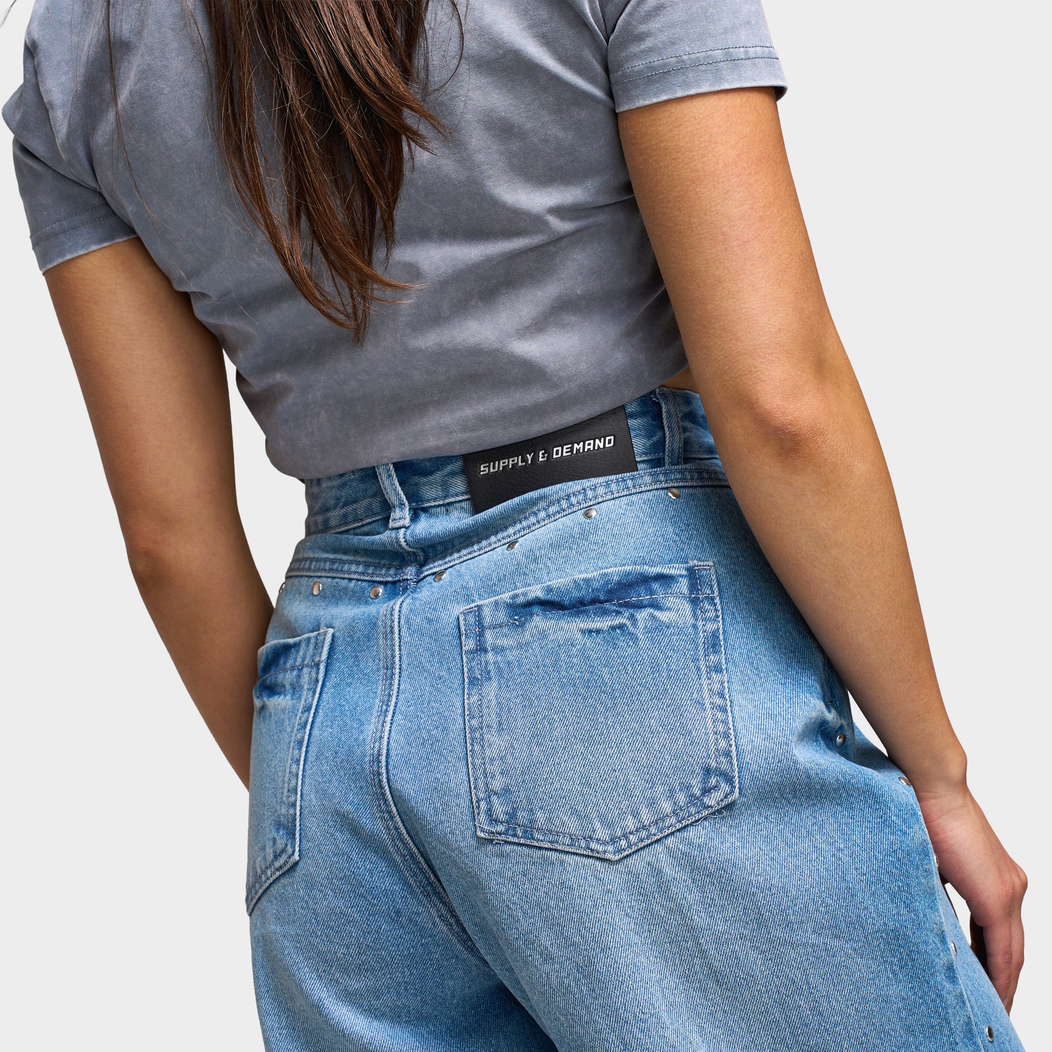 Supply & Demand Women's Stud Wide Leg Jeans / Mid Wash - Image 3