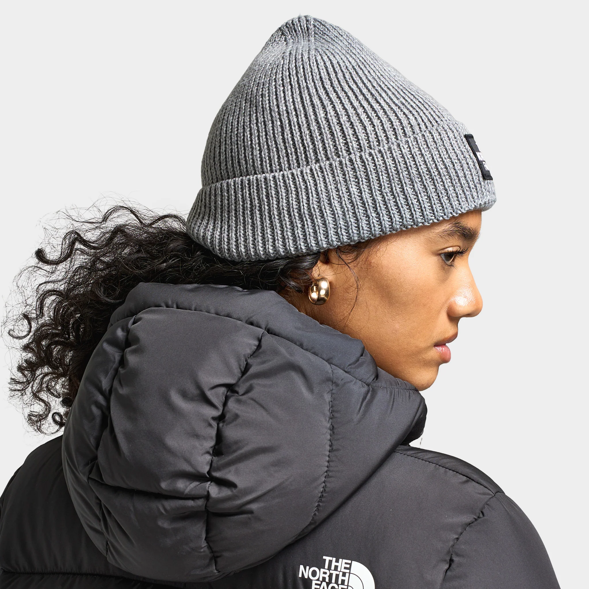 The North Face Logo Box Cuffed Beanie / TNF Heather Grey - Image 3