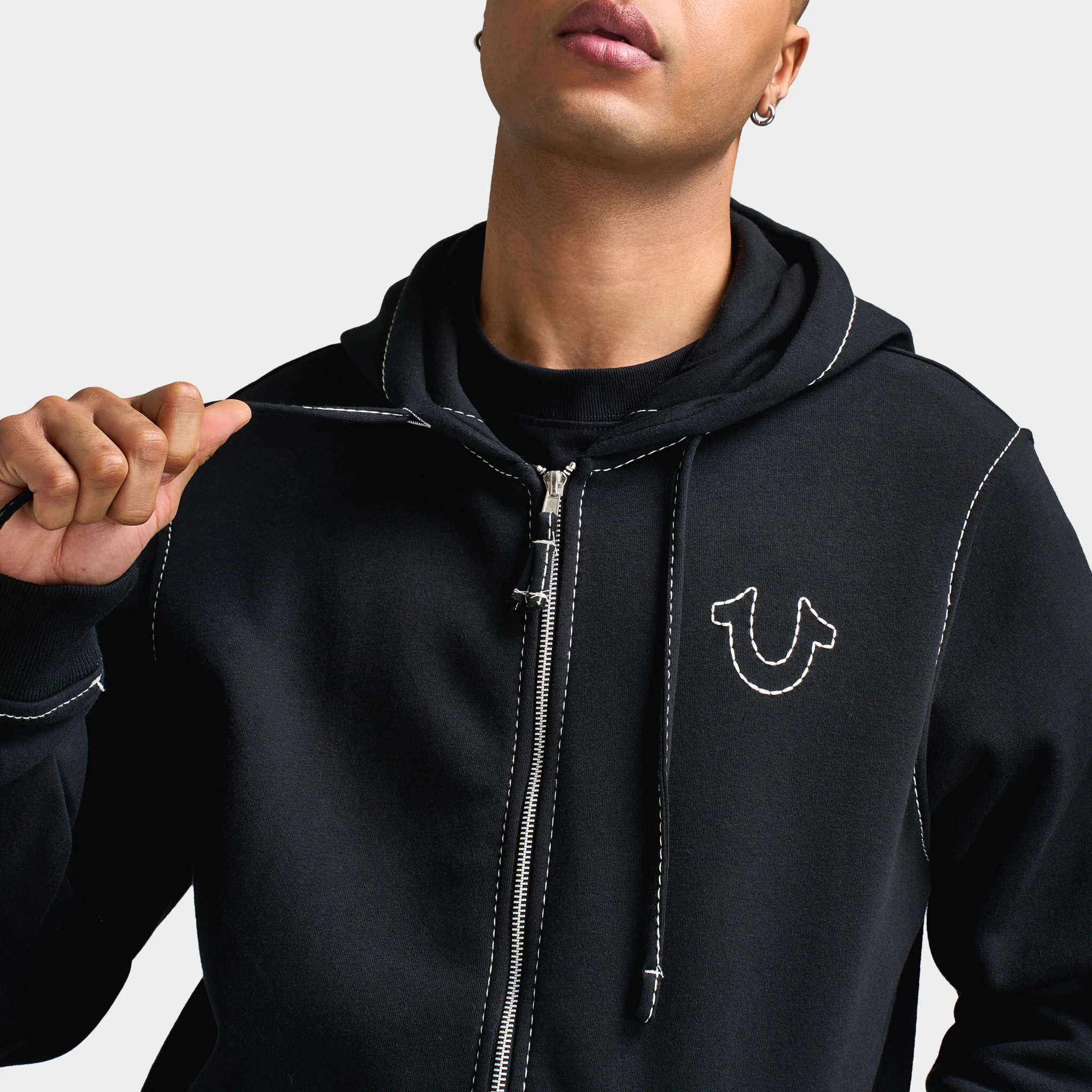 True Religion Big T Full-Zip Hoodie / Jet Black - Image 3