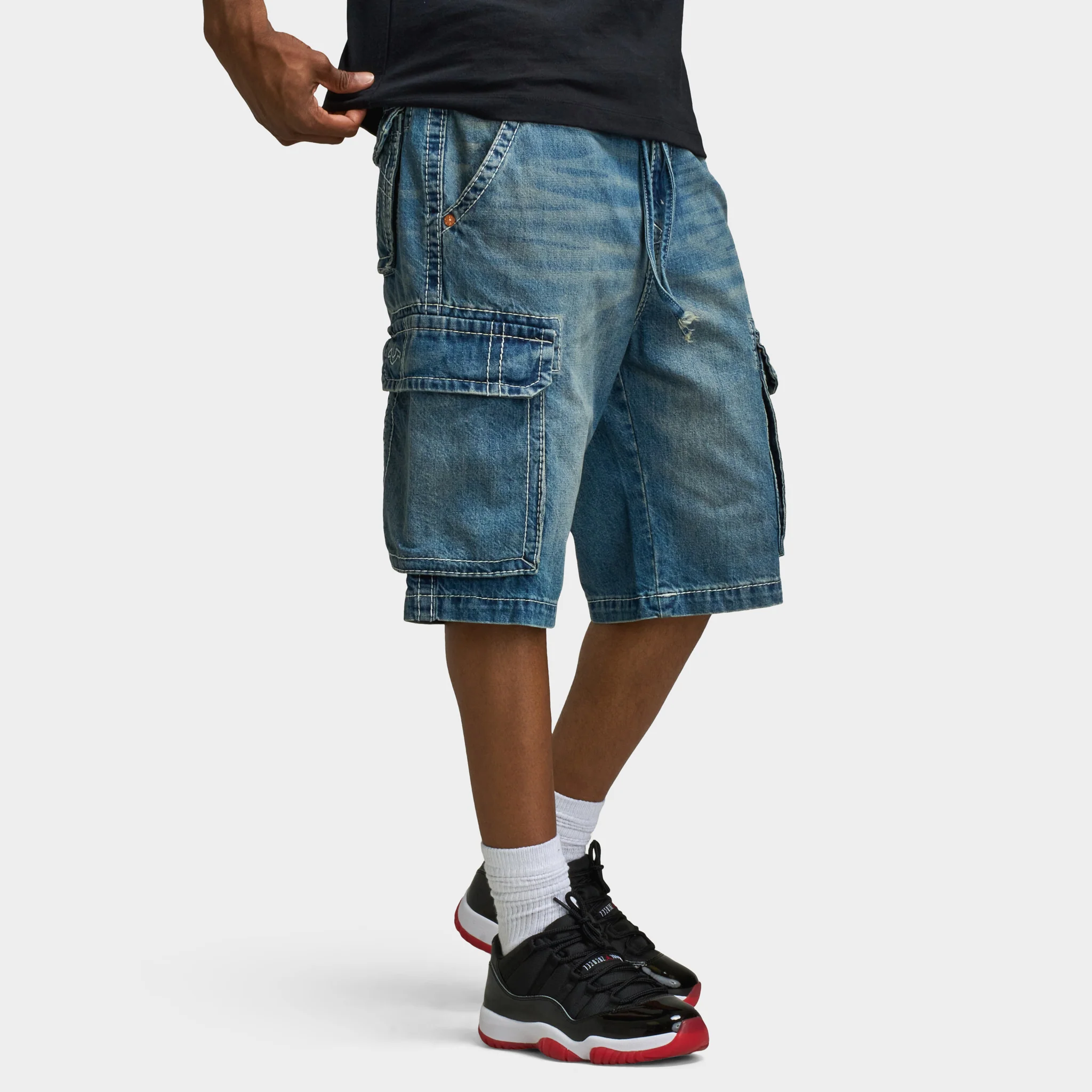 True Religion Big T Vinny Medium Wash Cargo Shorts / Blue Legend - Image 4
