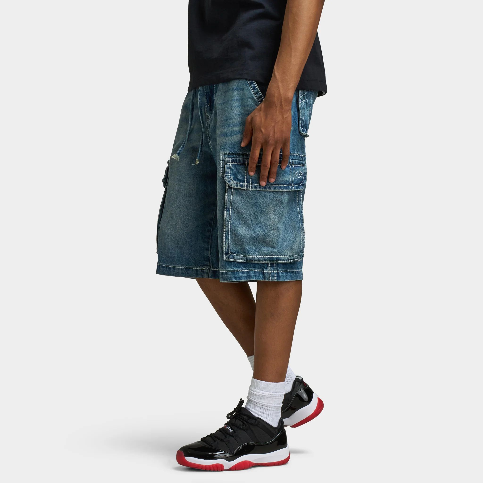 True Religion Big T Vinny Medium Wash Cargo Shorts / Blue Legend - Image 5