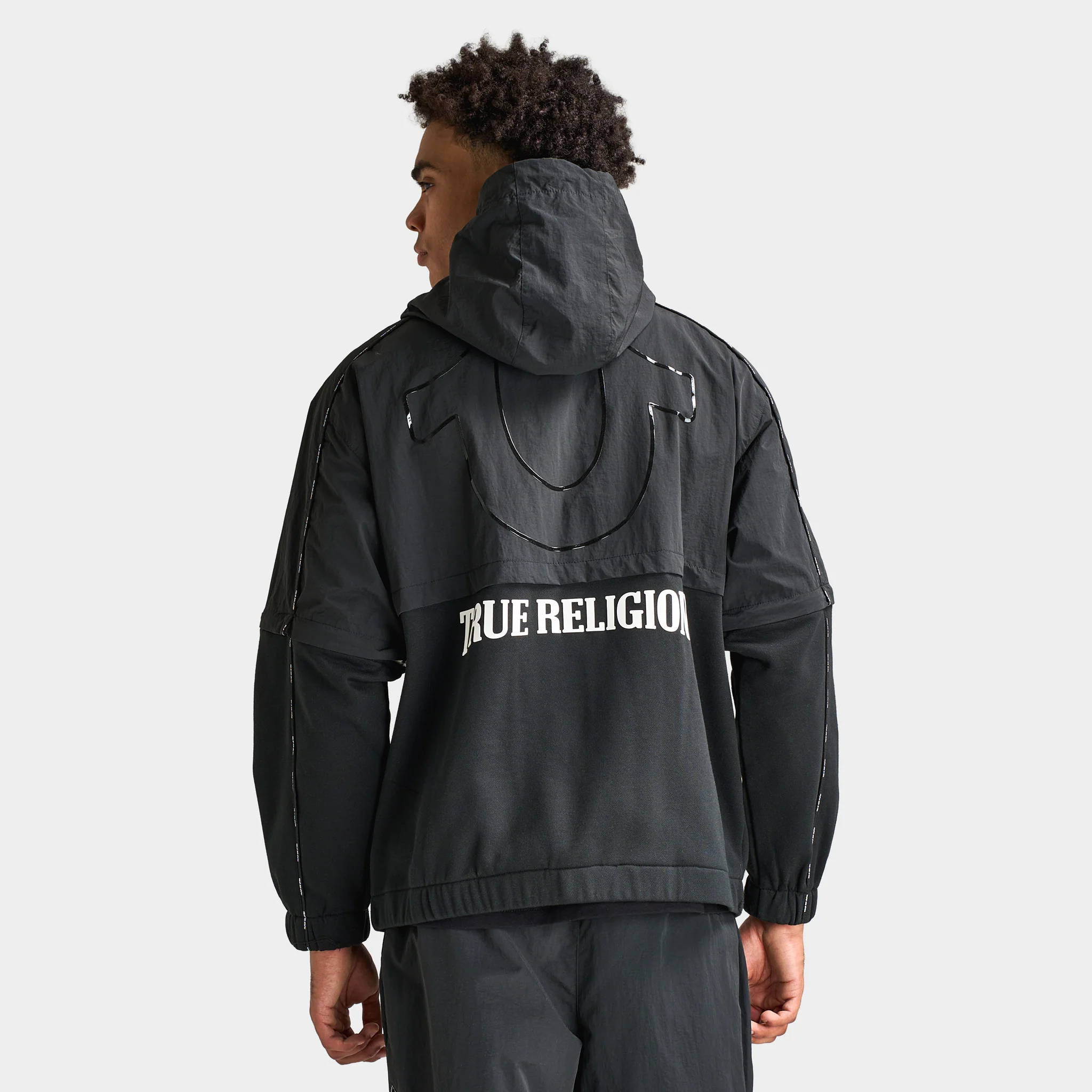 True Religion Nylon Fleece Zip Off Jacket / Jet Black - Image 2