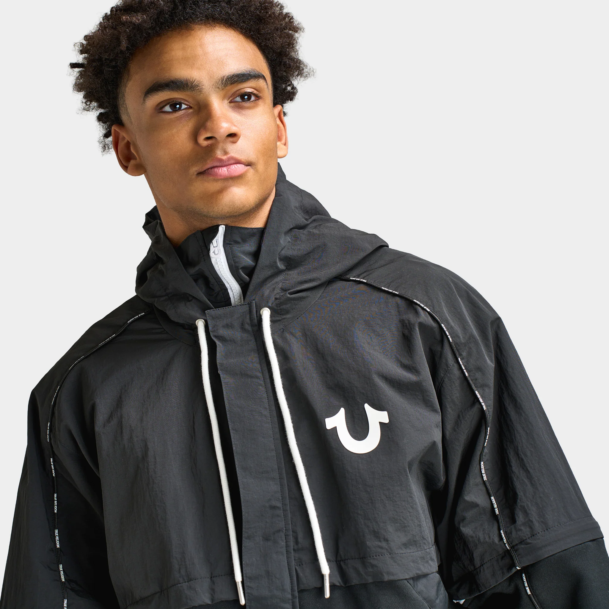 True Religion Nylon Fleece Zip Off Jacket / Jet Black - Image 4