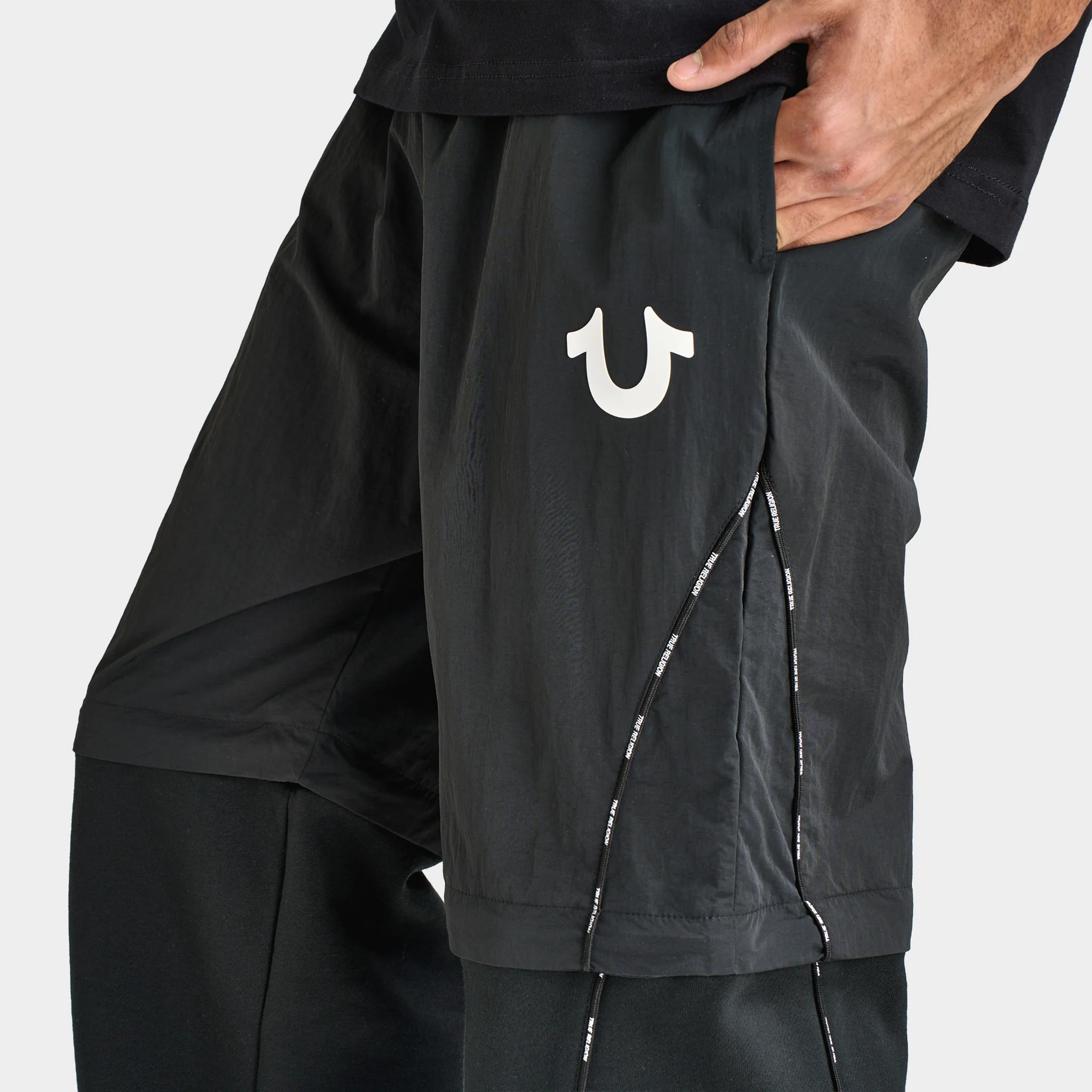 True Religion Nylon Fleece Zip Off Sweats / Jet Black - Image 6