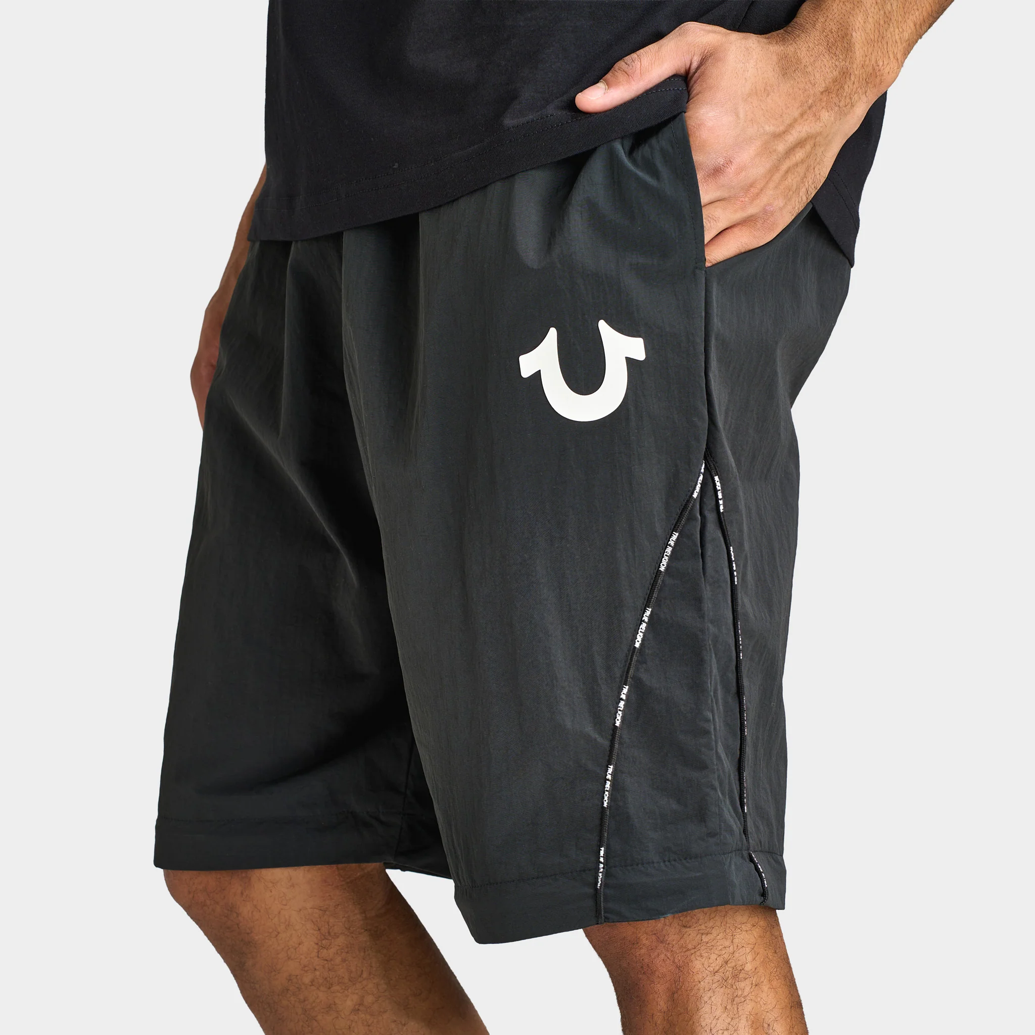 True Religion Nylon Fleece Zip Off Sweats / Jet Black - Image 8