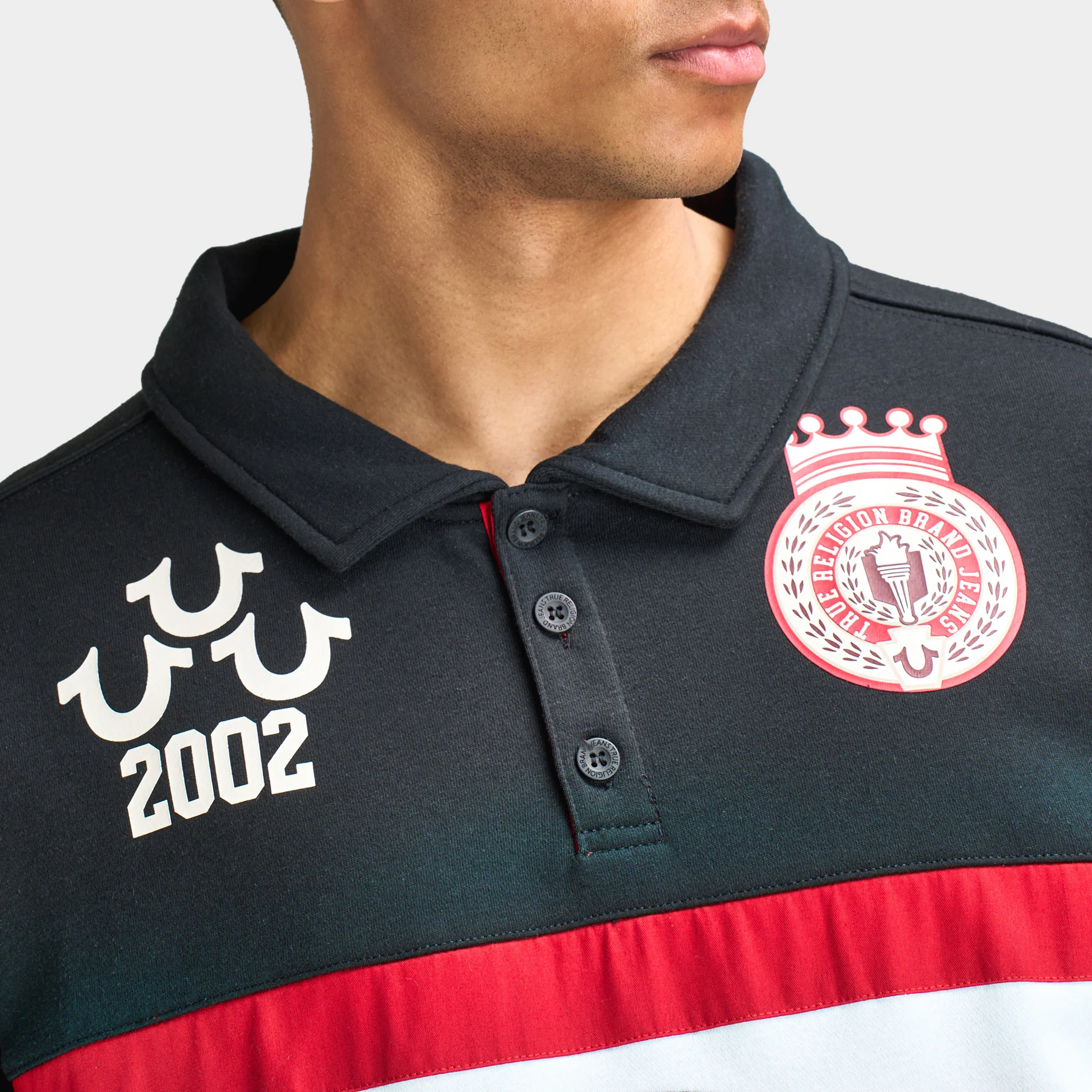 True Religion SS Relaxed Rugby Polo Red / White - Black - Image 3