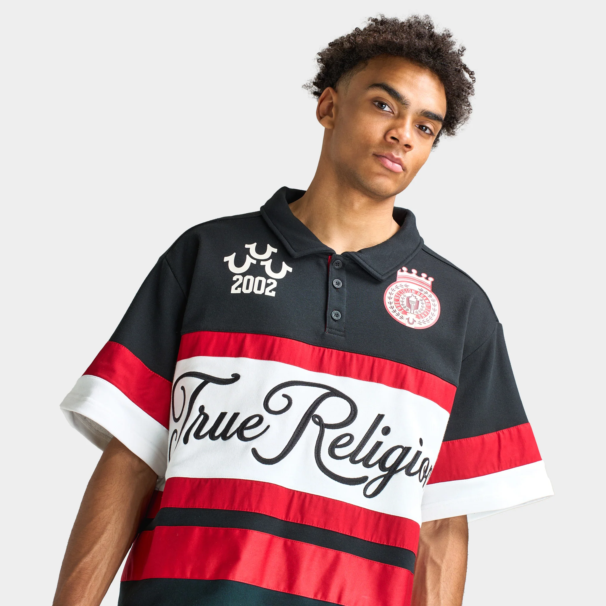 True Religion SS Relaxed Rugby Polo Red / White - Black - Image 4