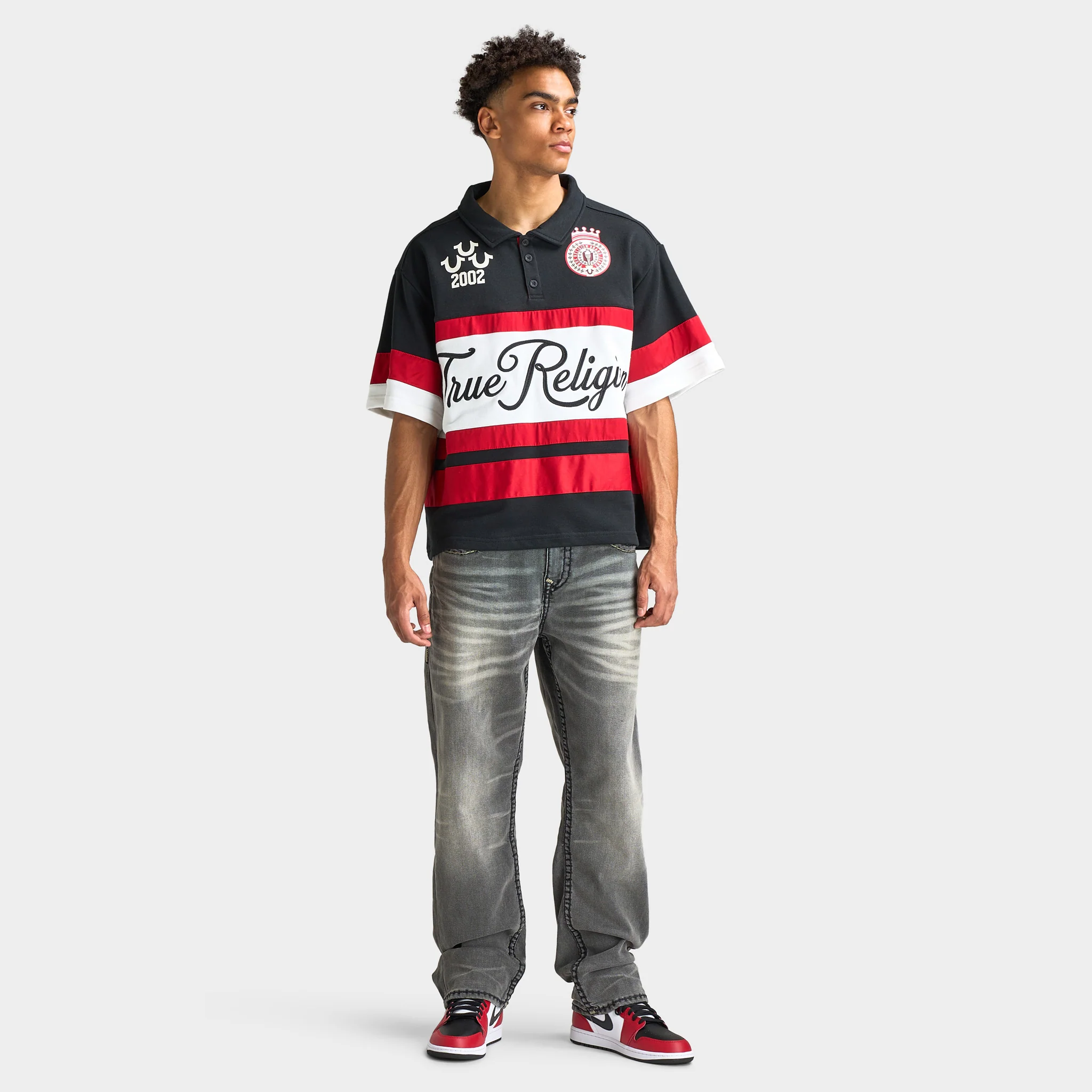 True Religion SS Relaxed Rugby Polo Red / White - Black - Image 5