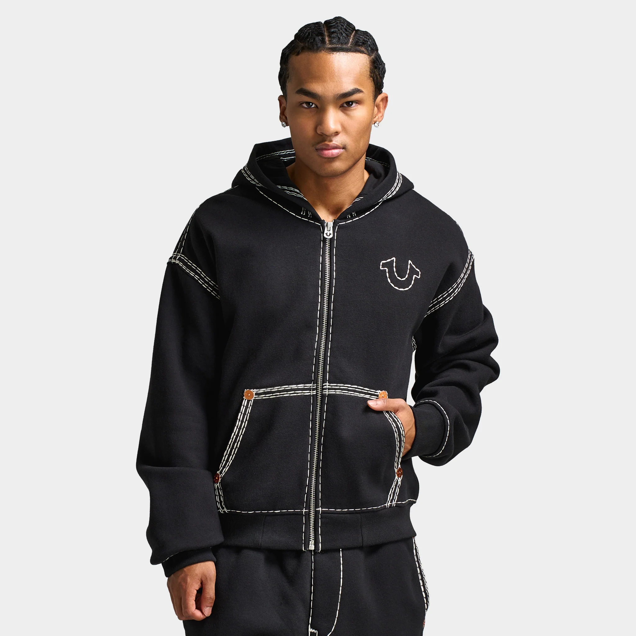 True Religion Super Quad Stitch Zip Up Hoodie / Black - Image 4