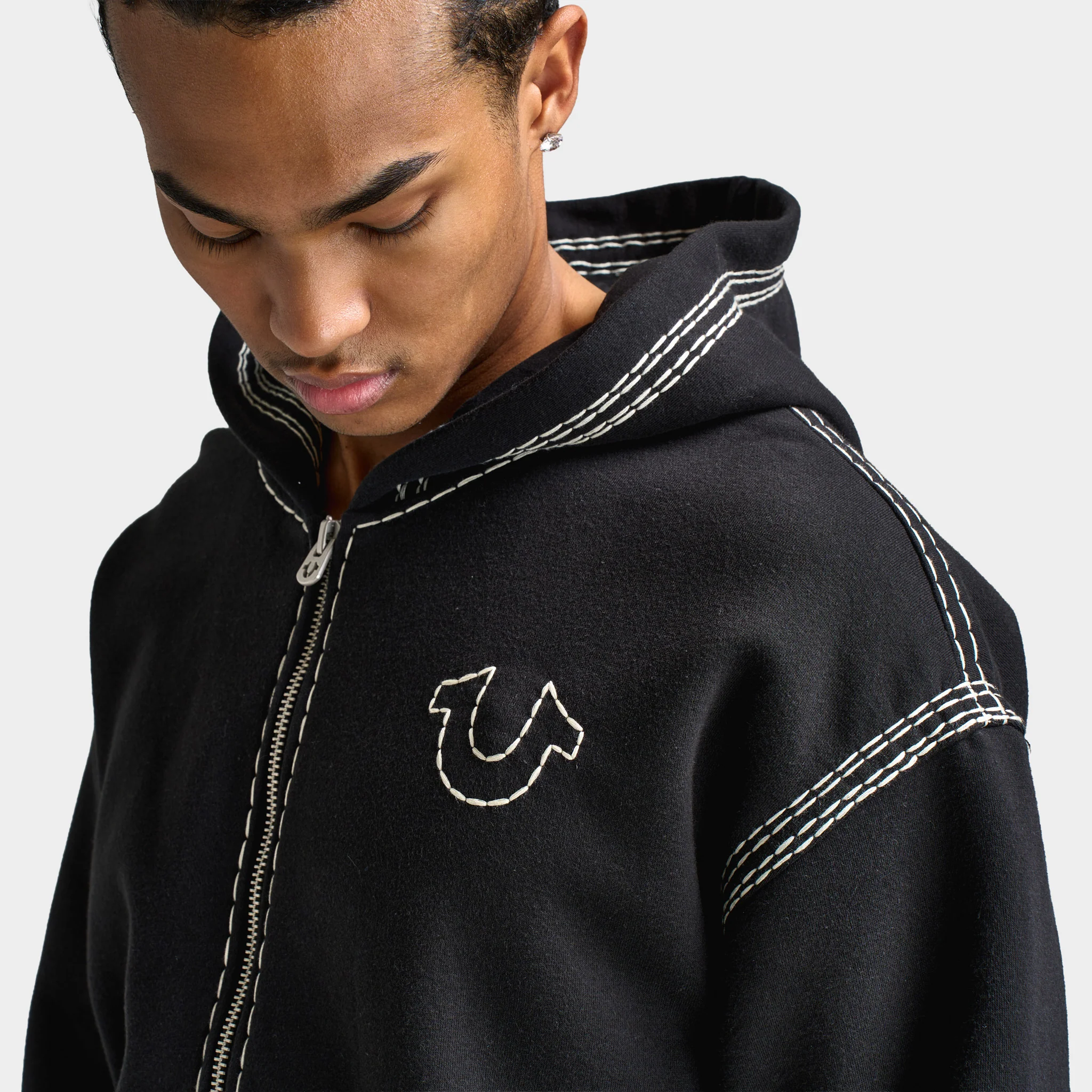 True Religion Super Quad Stitch Zip Up Hoodie / Black - Image 5