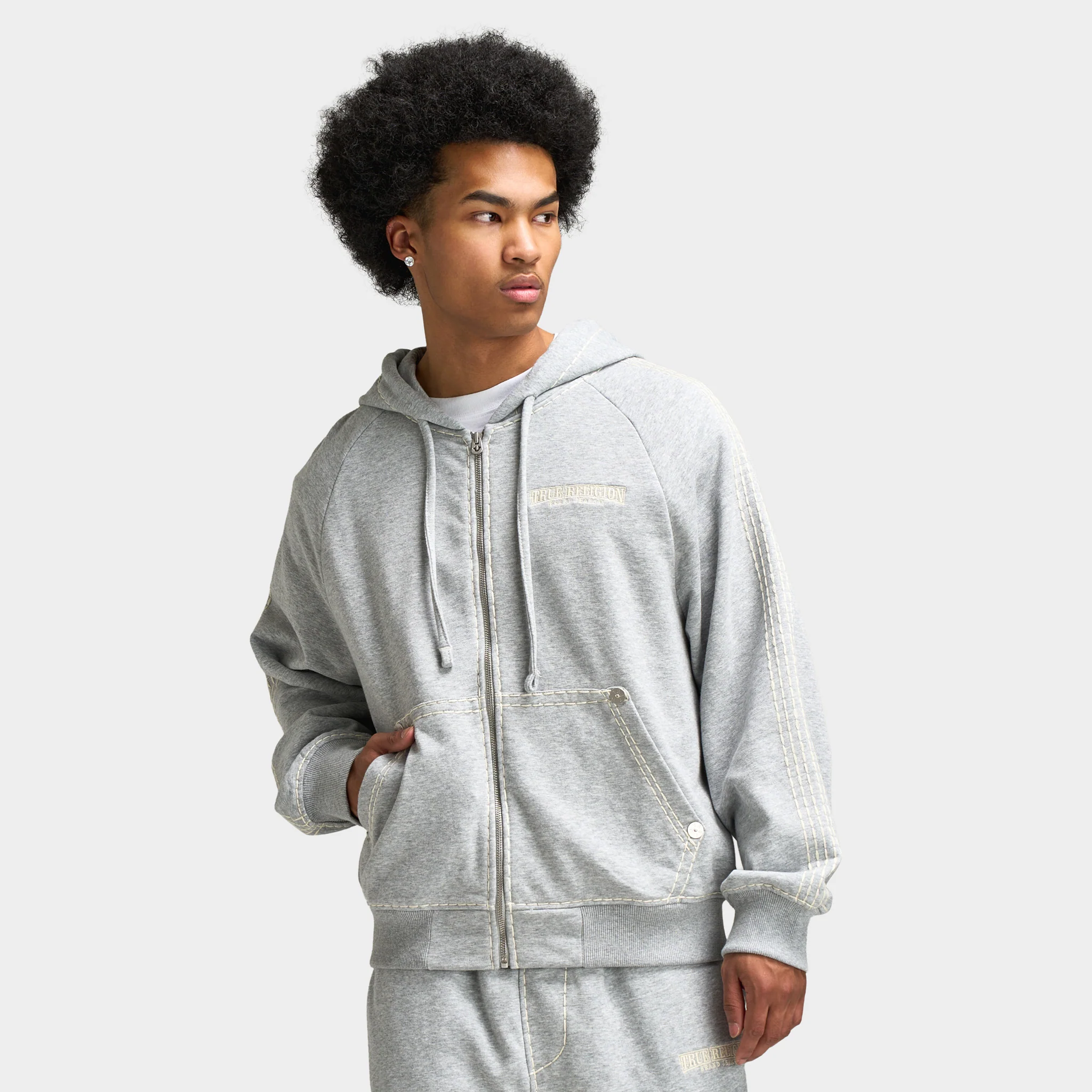 True Religion Super T Cinched Zip Up / Heather Grey - Image 5