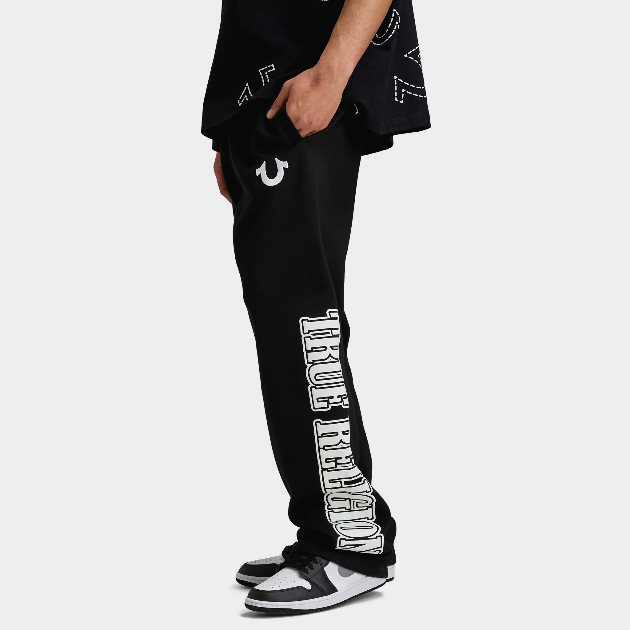True Religion WAVY LOGO FLATLOCK SWEATS / Jet Black - Image 2