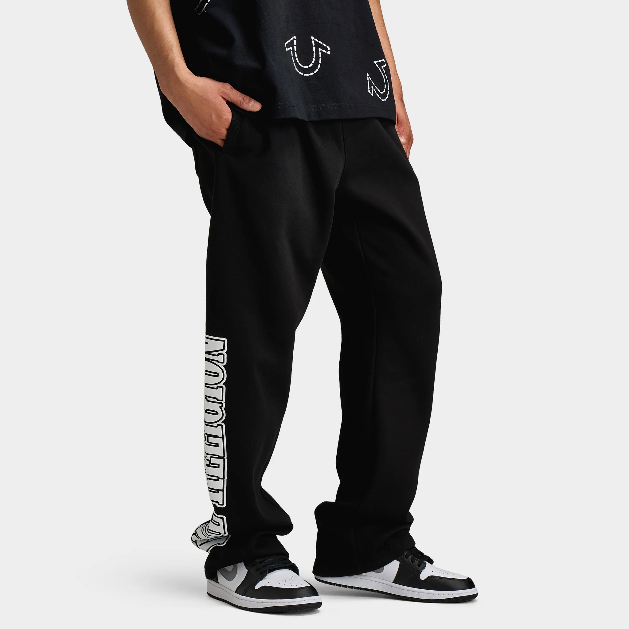 True Religion WAVY LOGO FLATLOCK SWEATS / Jet Black - Image 3