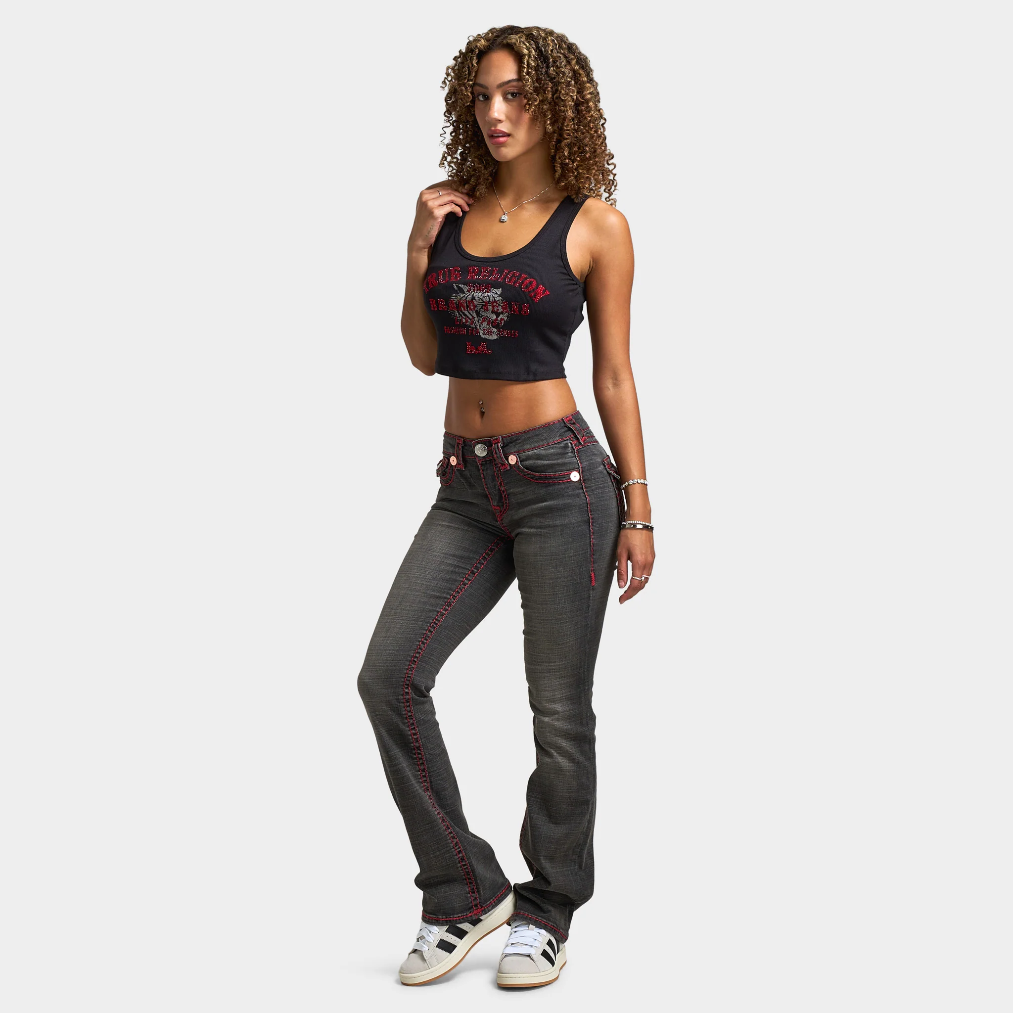 True Religion Women's Crystal Tiger Cut Hem Tank / Jet Black - Image 6