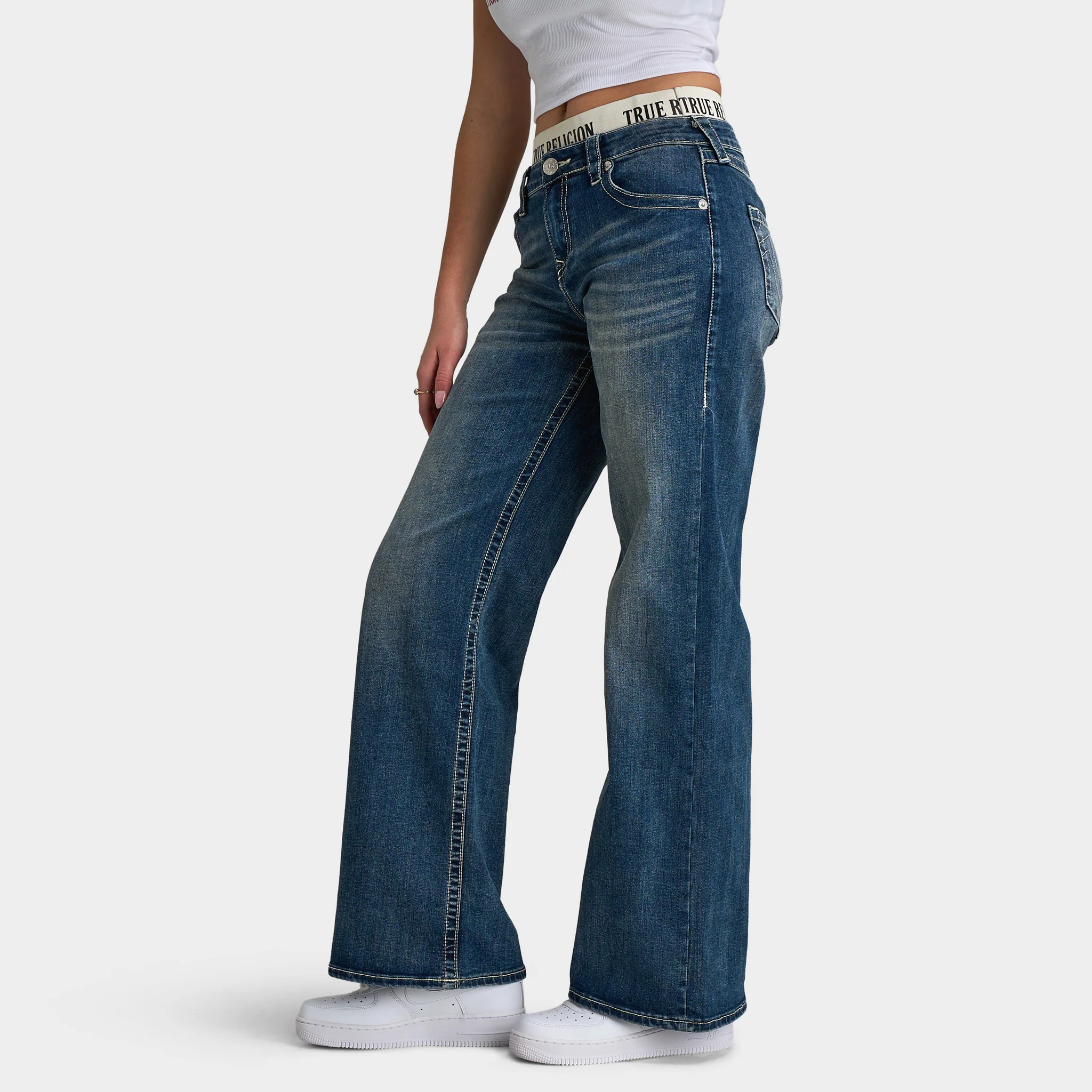 True Religion Women's Elastic Brief Bobbi Baggy Jean / Blue - Image 3