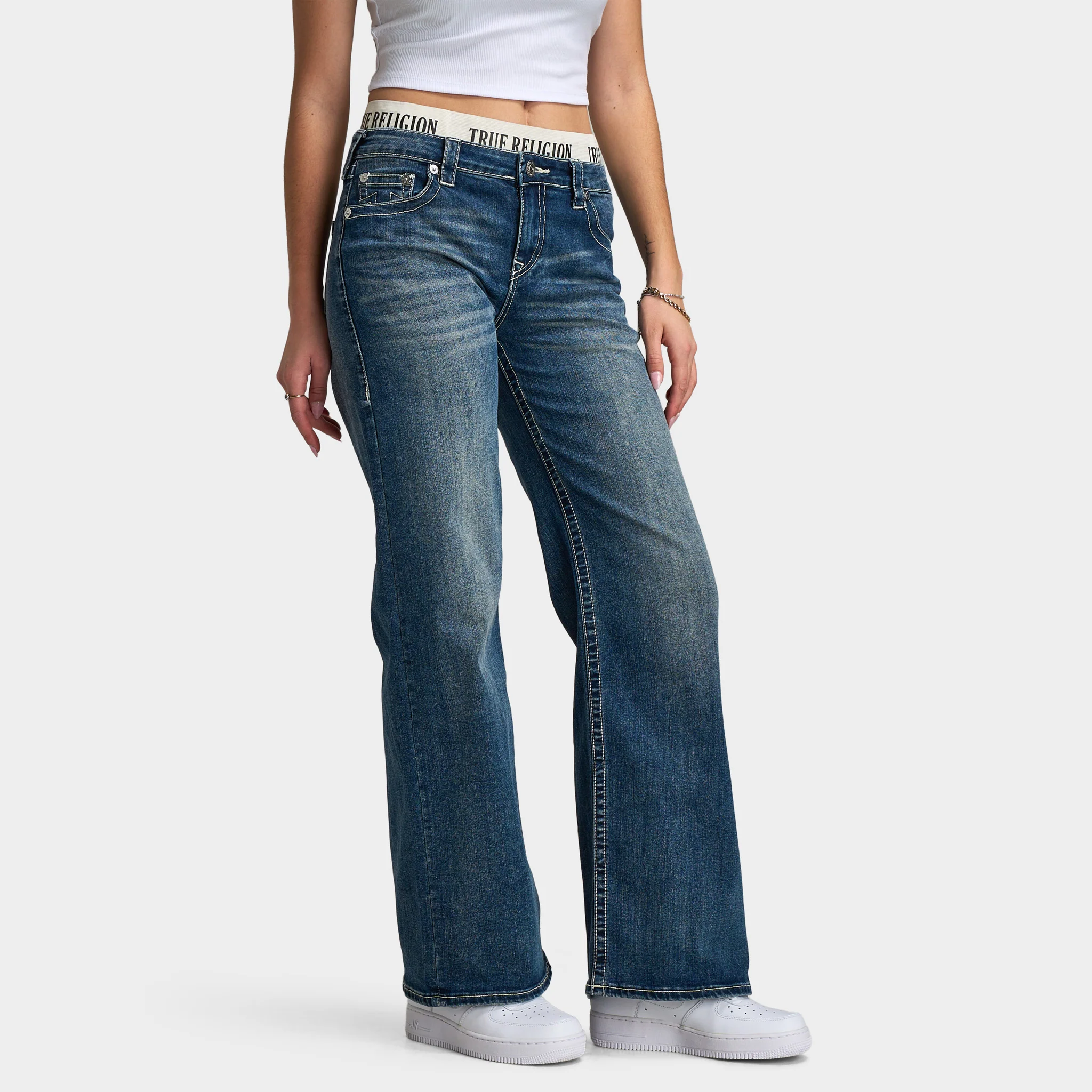 True Religion Women's Elastic Brief Bobbi Baggy Jean / Blue - Image 4