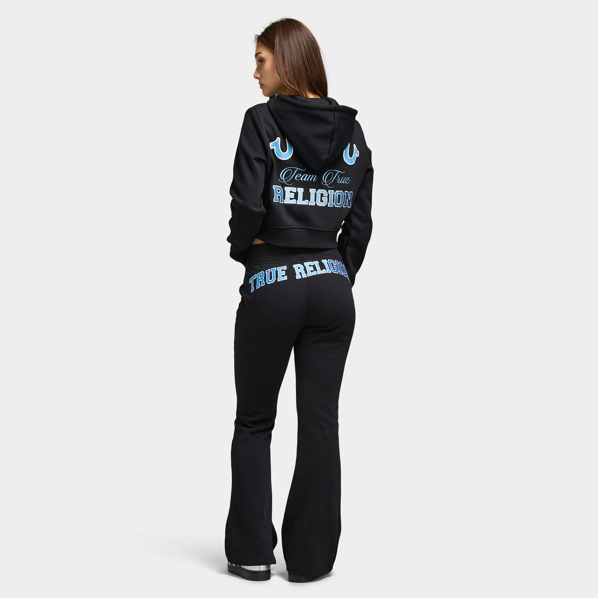 True Religion Women's Embroidered Shrunken Full Zip Hoddie / Black - Image 2
