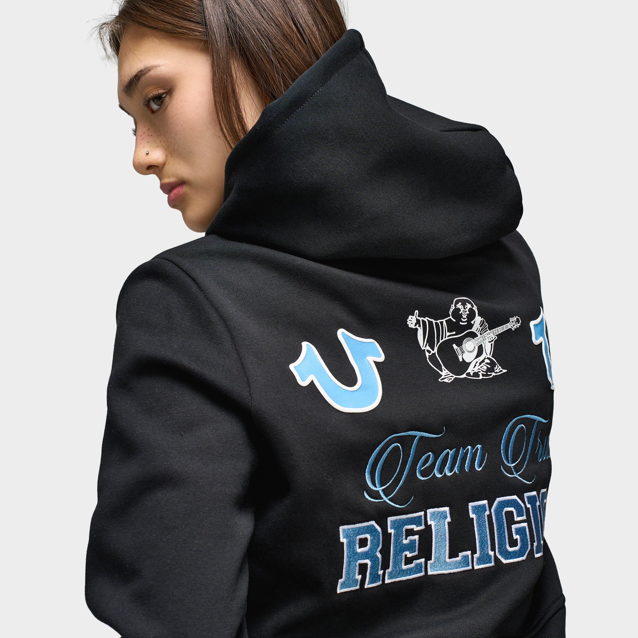 True Religion Women's Embroidered Shrunken Full Zip Hoddie / Black - Image 4