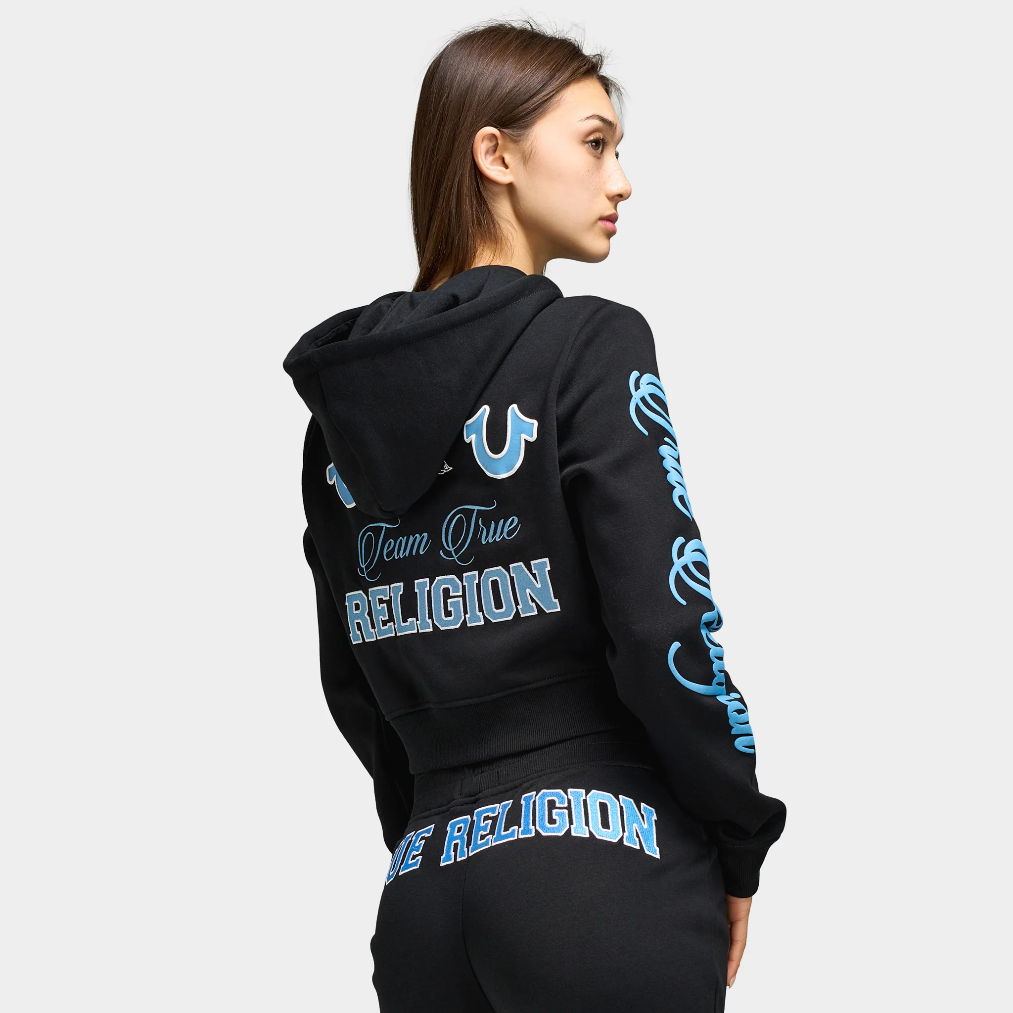 True Religion Women's Embroidered Shrunken Full Zip Hoddie / Black - Image 6