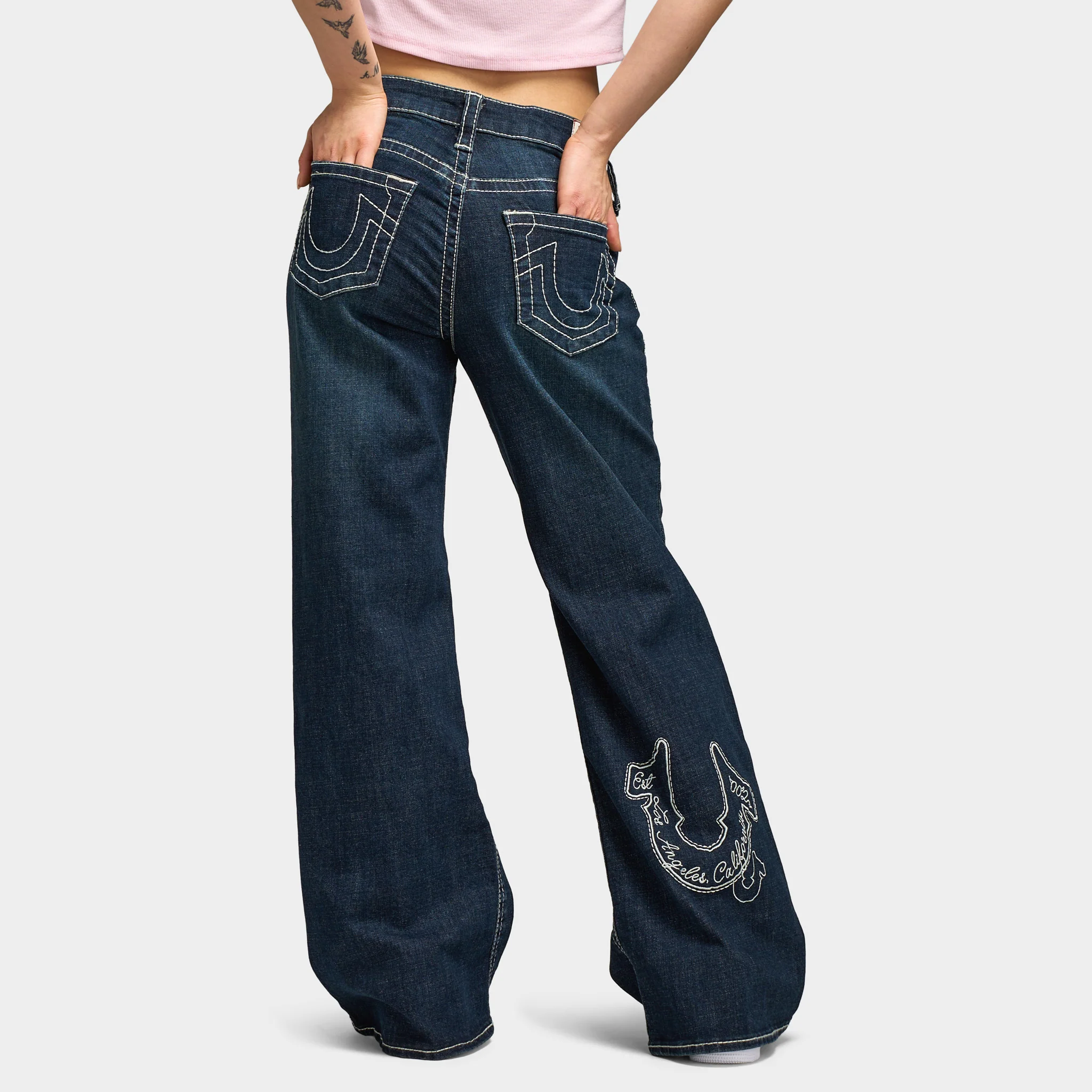 True Religion Women's Embroidery Bobbi Baggy Big T Jeans / Ice Meadow - Image 2