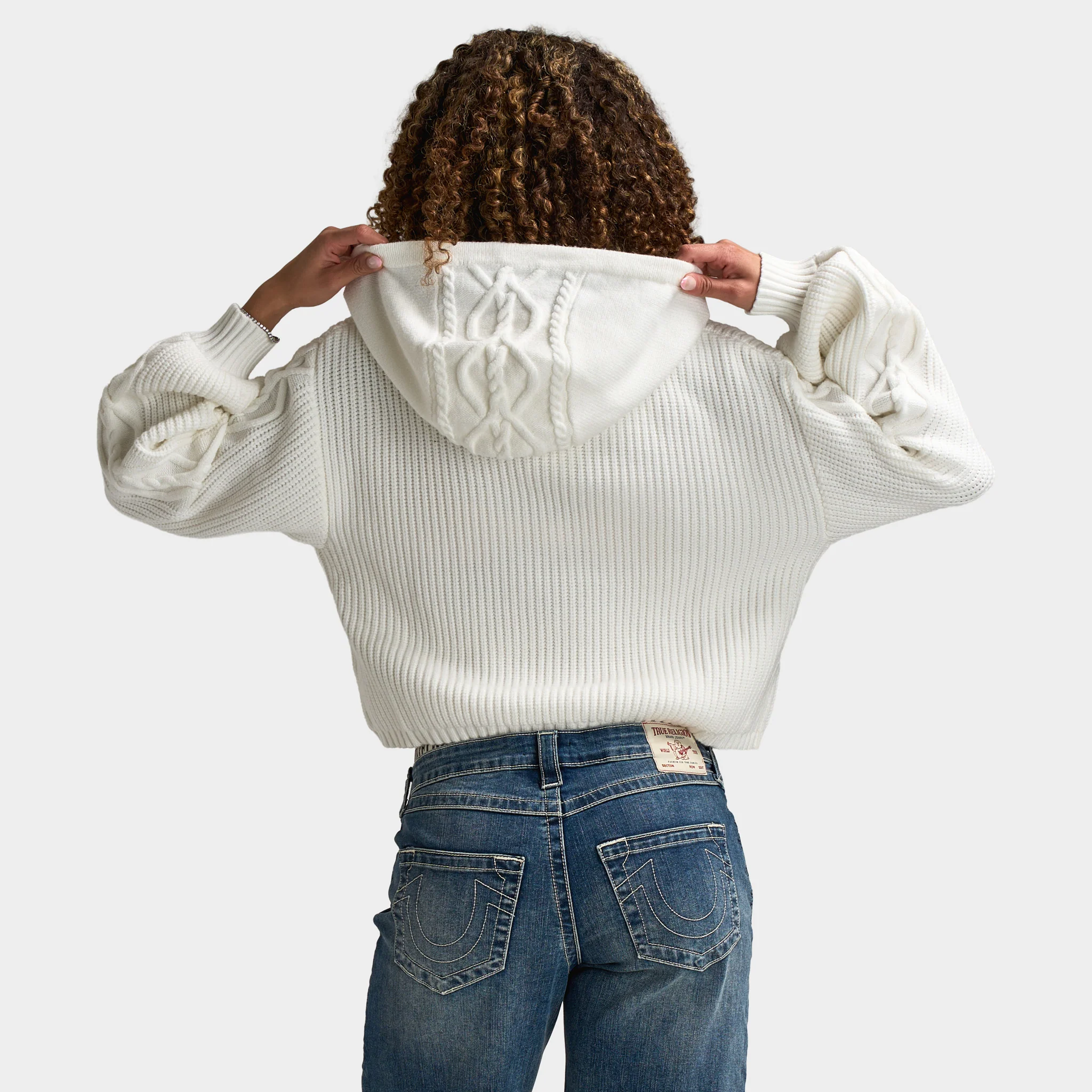 True Religion Women's Embroidery Pullover Hoodie / Winter White - Image 2