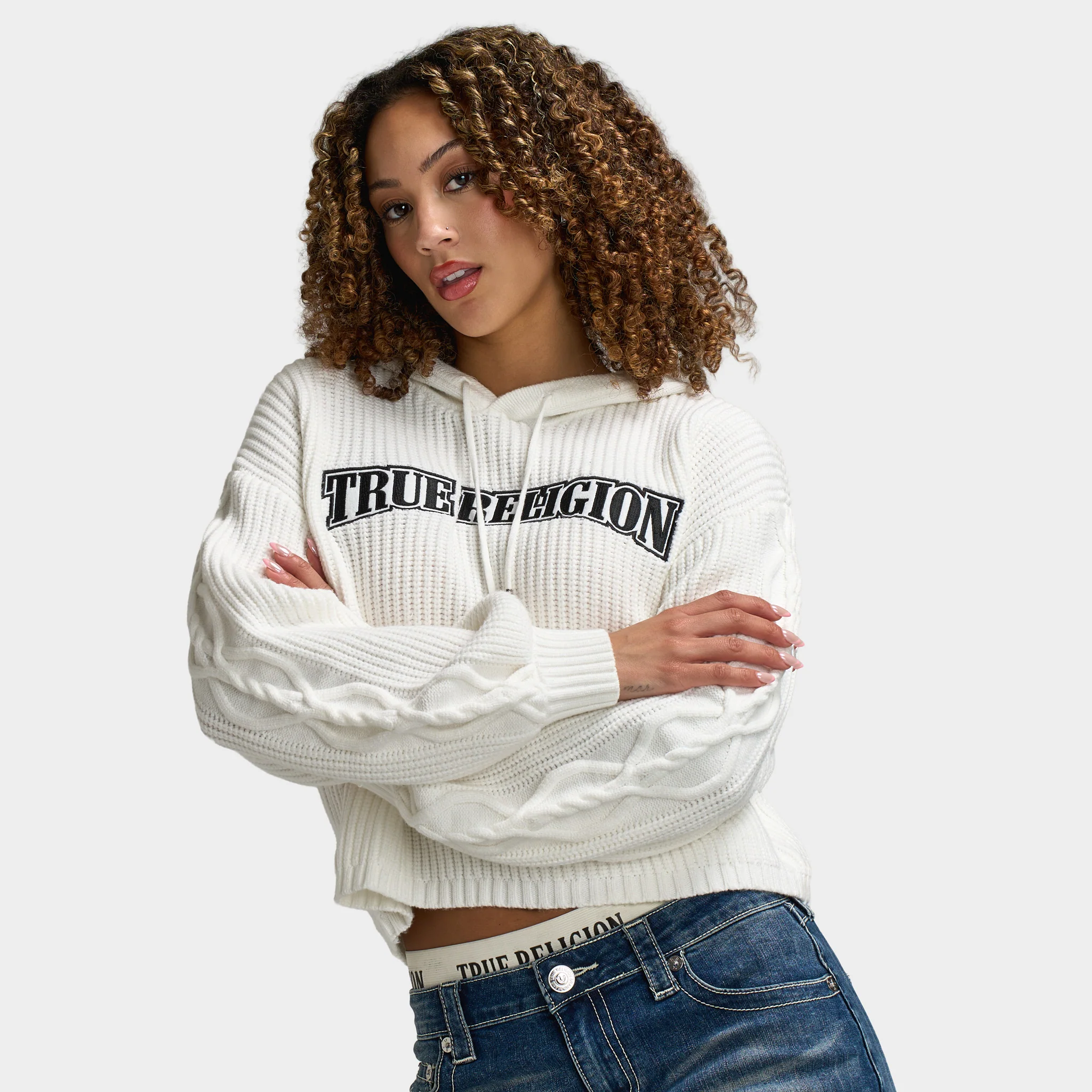 True Religion Women's Embroidery Pullover Hoodie / Winter White - Image 3