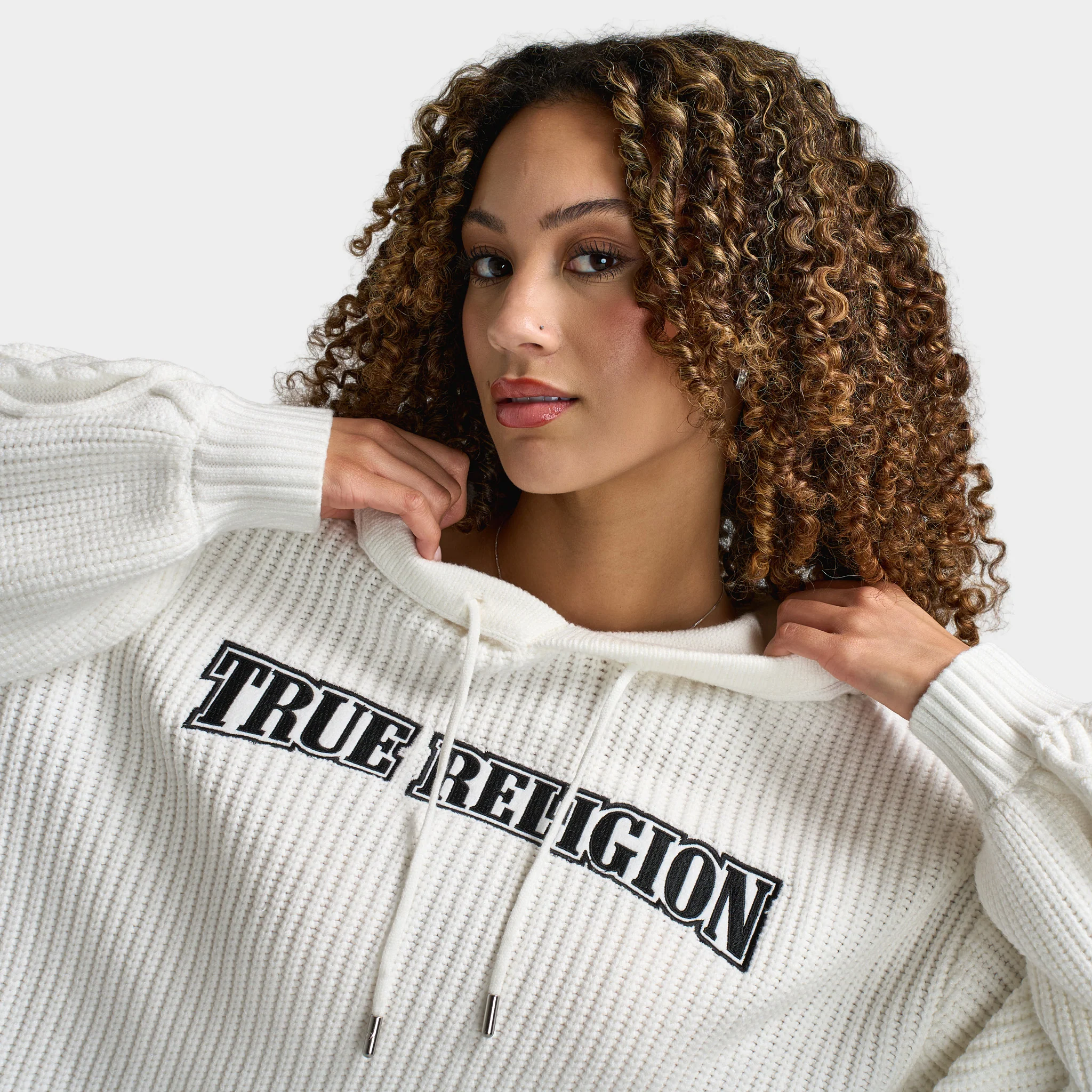 True Religion Women's Embroidery Pullover Hoodie / Winter White - Image 4