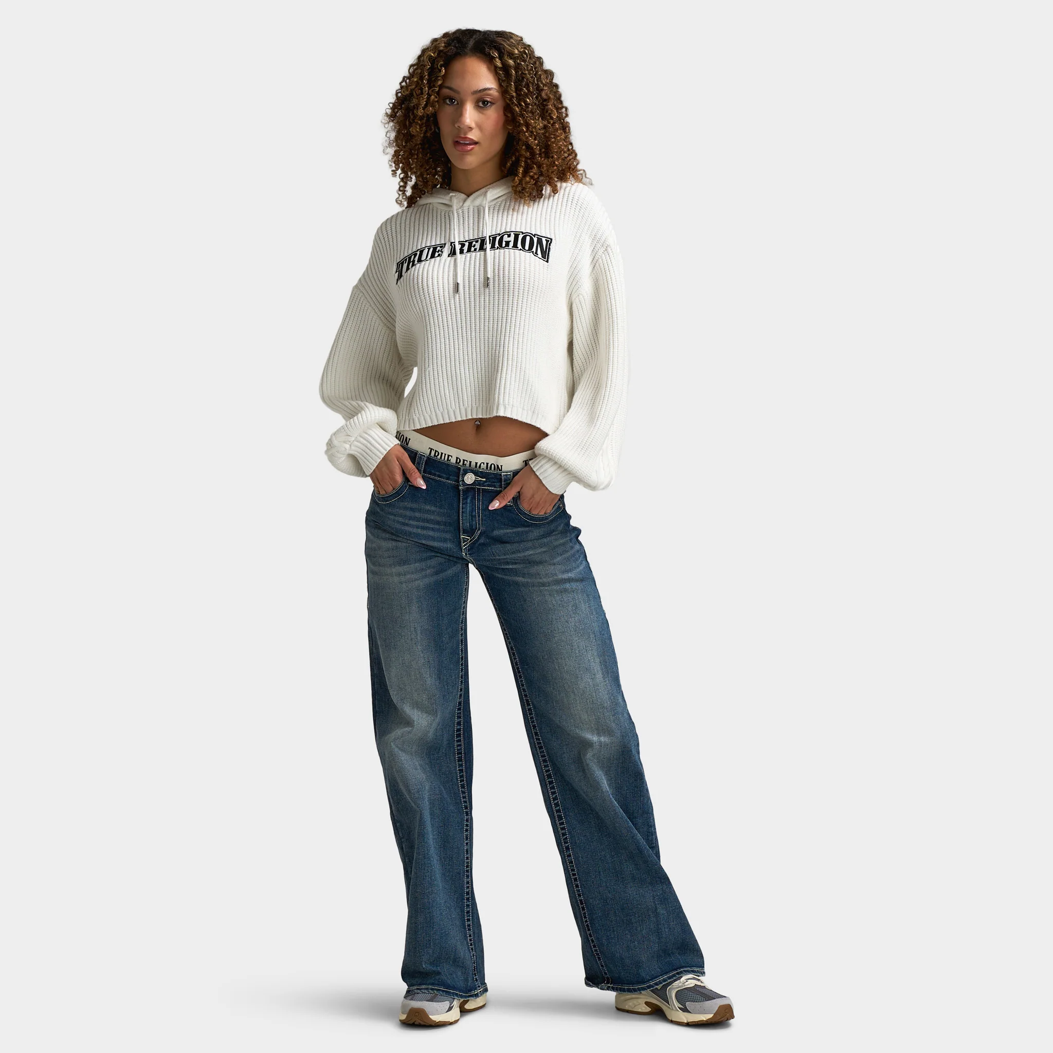 True Religion Women's Embroidery Pullover Hoodie / Winter White - Image 6