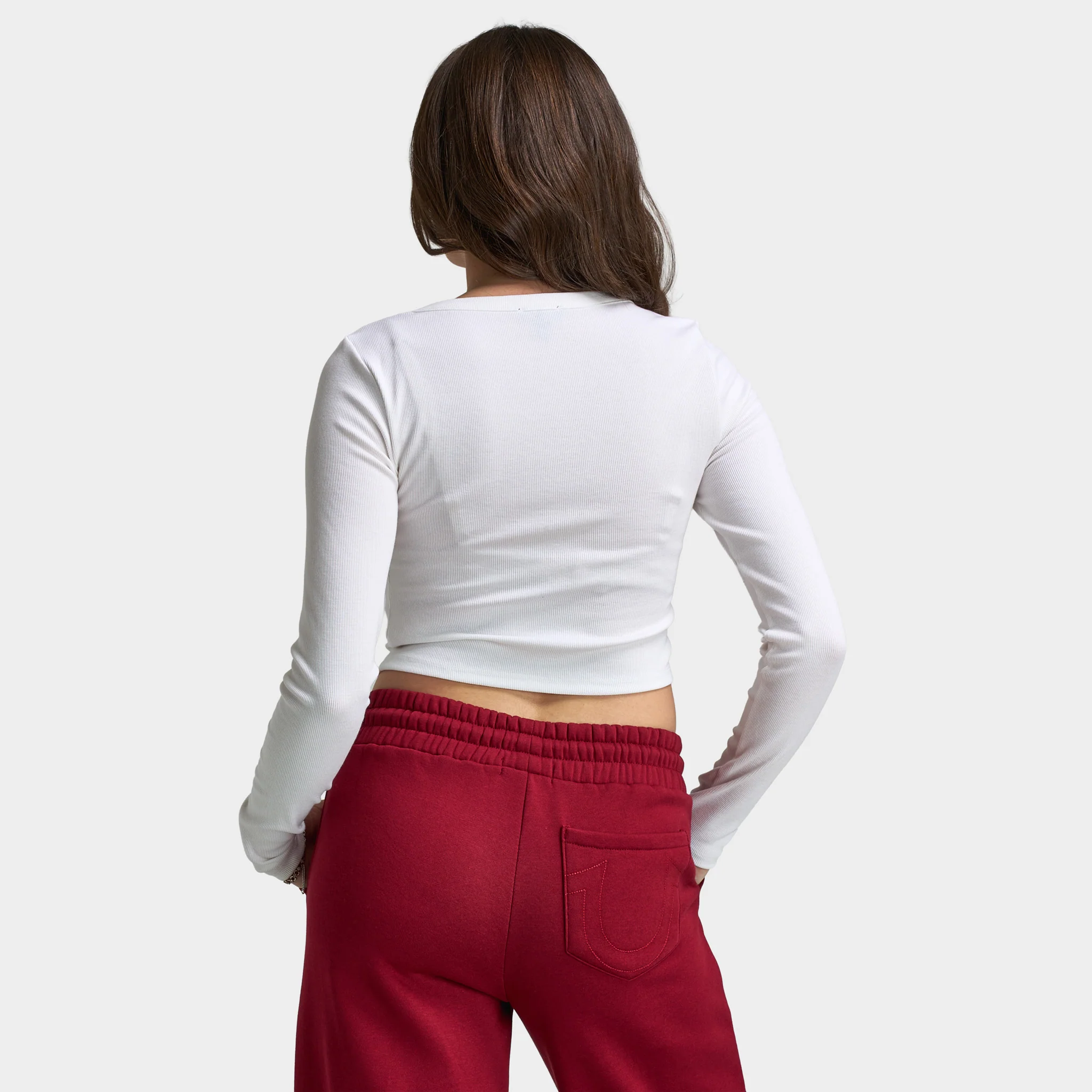 True Religion Women's Glitter Ribbed Notch Long Sleeve / White - Image 2