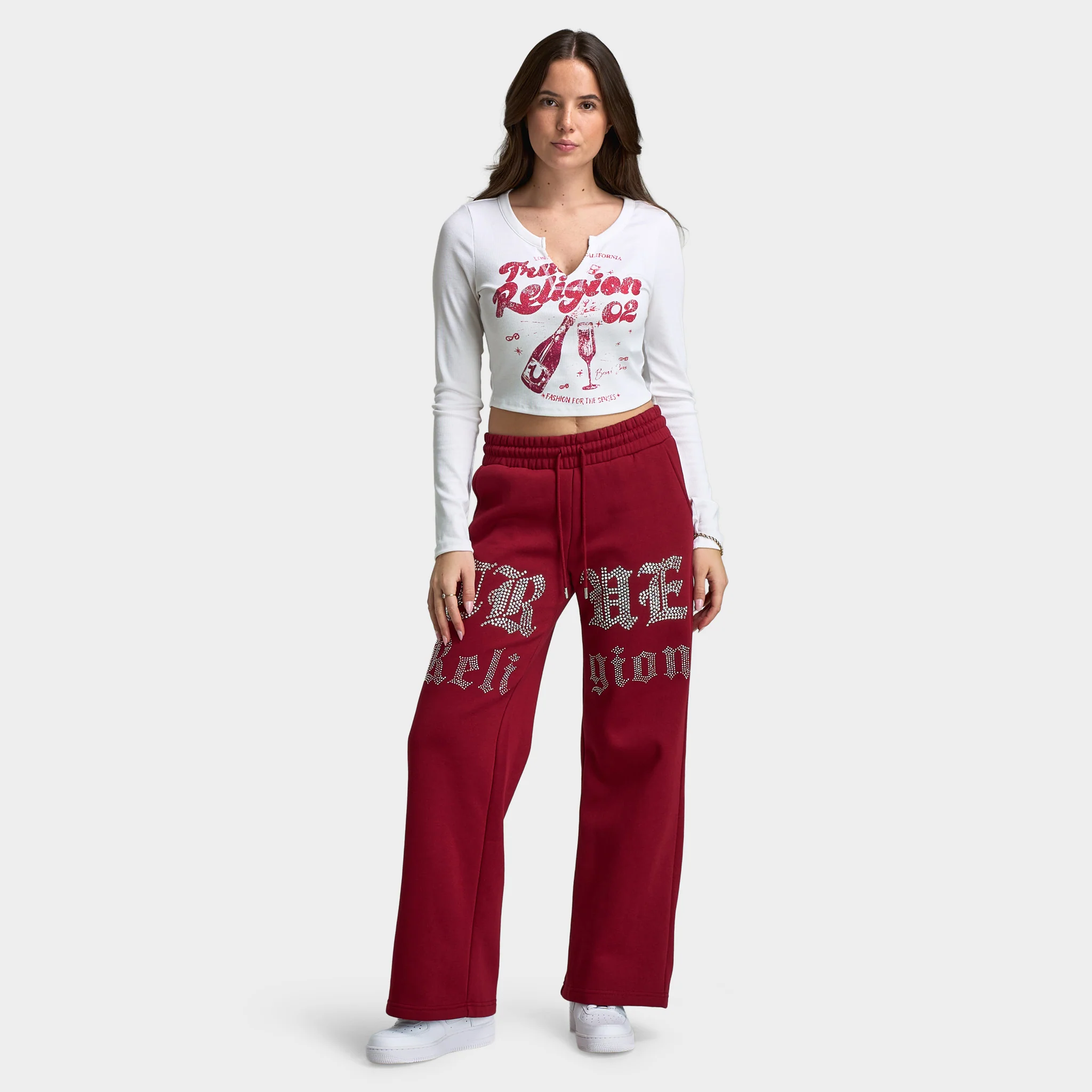 True Religion Women's Glitter Ribbed Notch Long Sleeve / White - Image 6