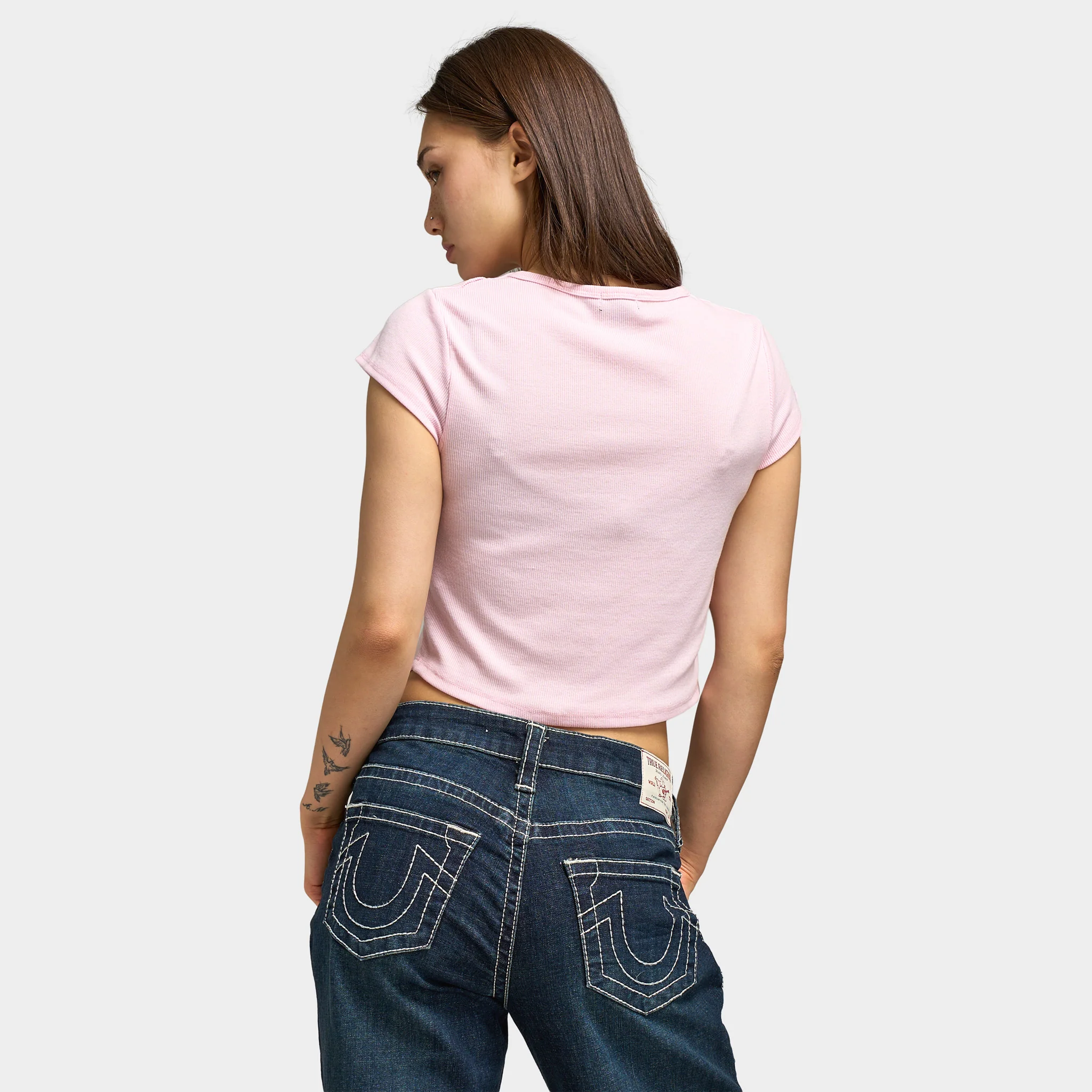 True Religion Women's Lace Up Cap Sleeve Rib Top / Fairy - Image 5