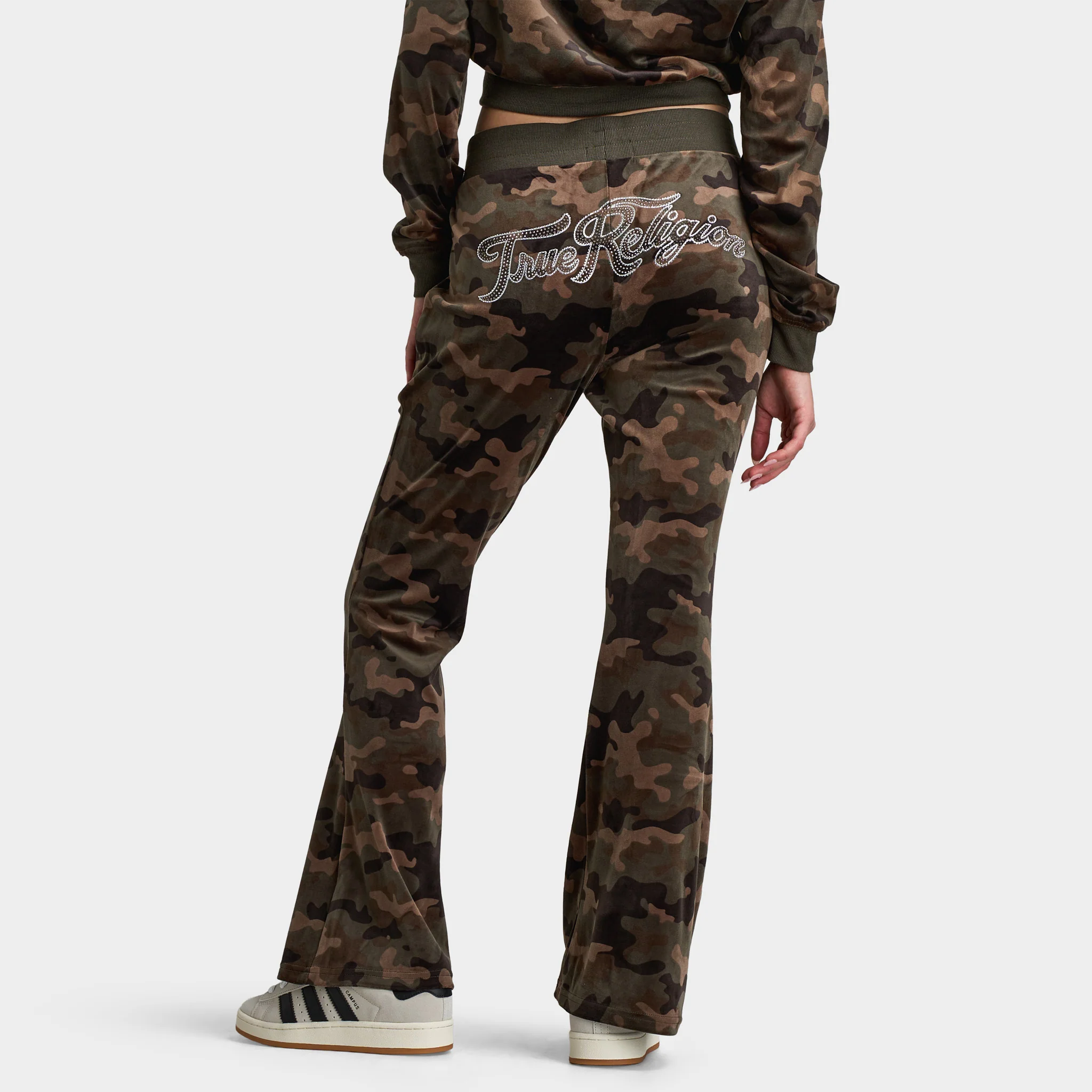 True Religion Women's Velour Bootcut Pants / Brown Camo - Image 2