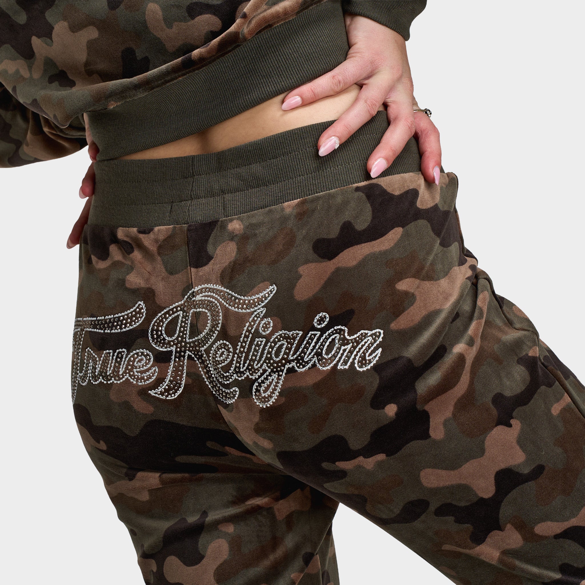 True Religion Women's Velour Bootcut Pants / Brown Camo - Image 5